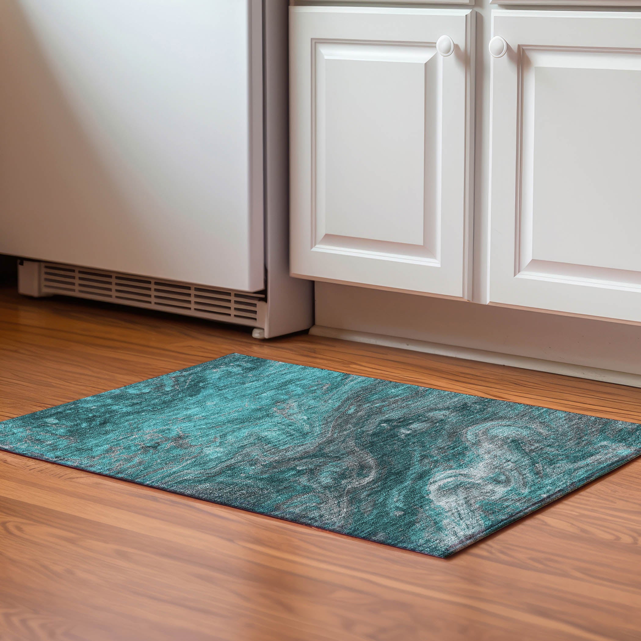 Siena Machine Washable Transitional Teal Rug 1'8" x 2'6" #shape_Rectangle