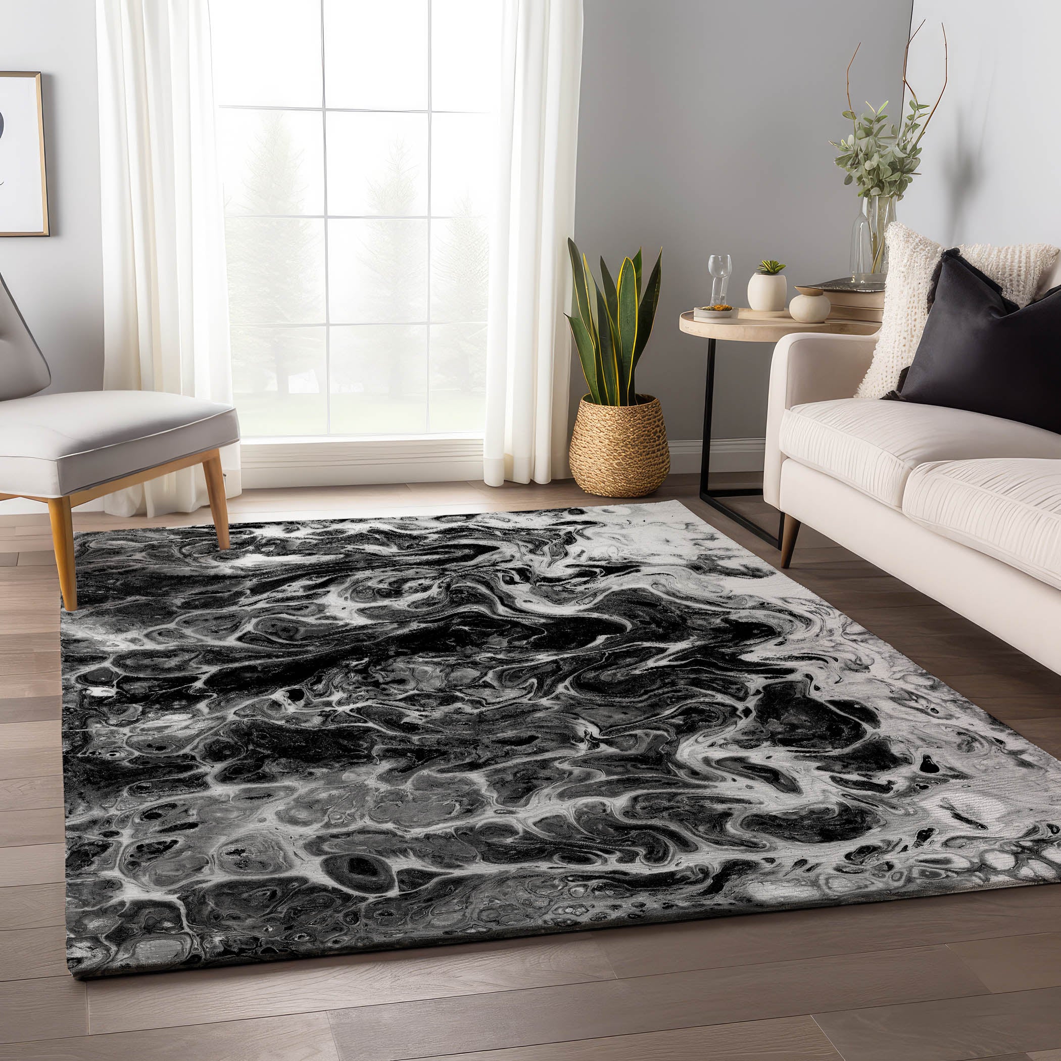 Lima Machine Washable Contemporary Taboo Black Rug 2'6" x 3'10" #shape_Rectangle
