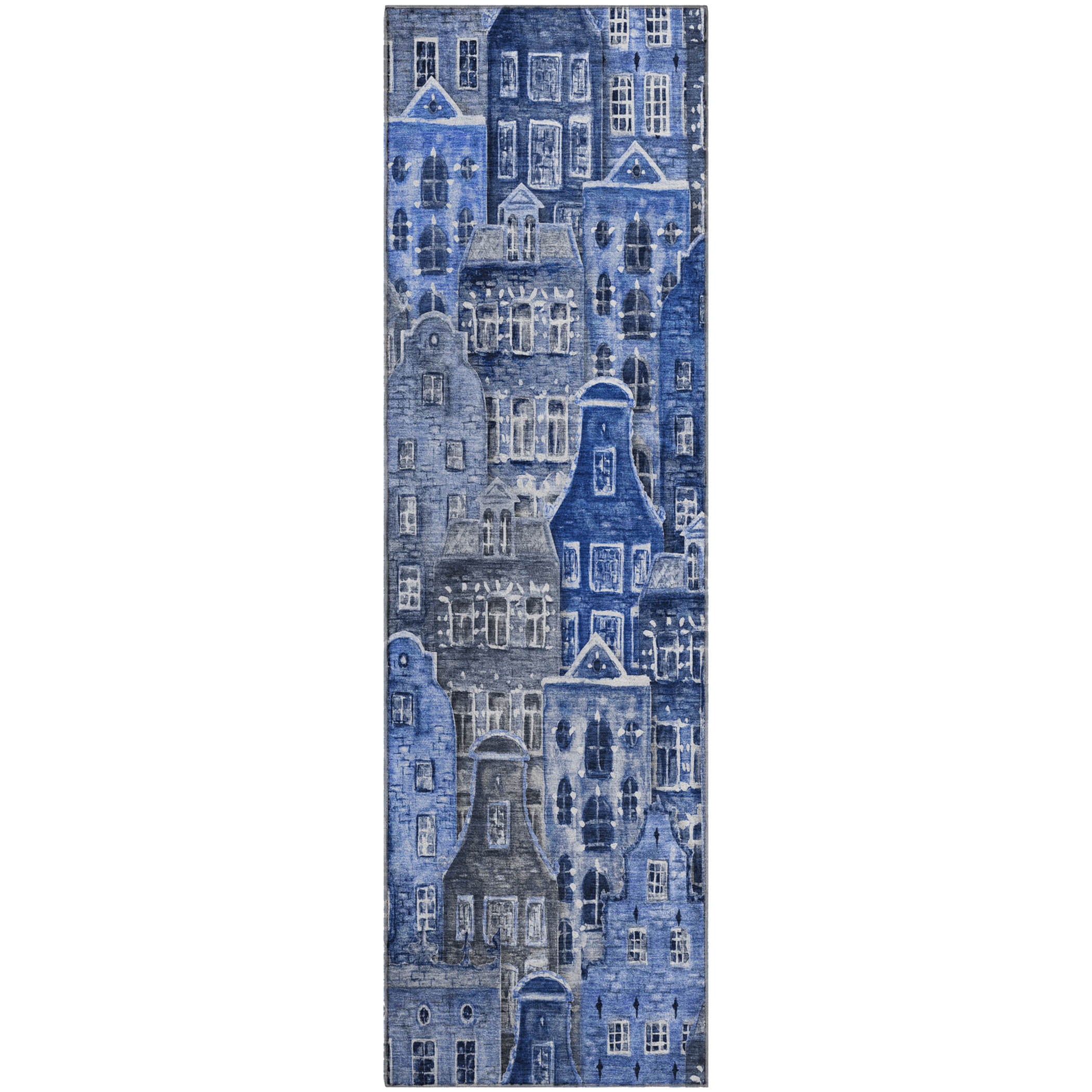 Lucerne Machine Washable Transitional Blue Rug 2'3" x 7'6" #shape_Runner