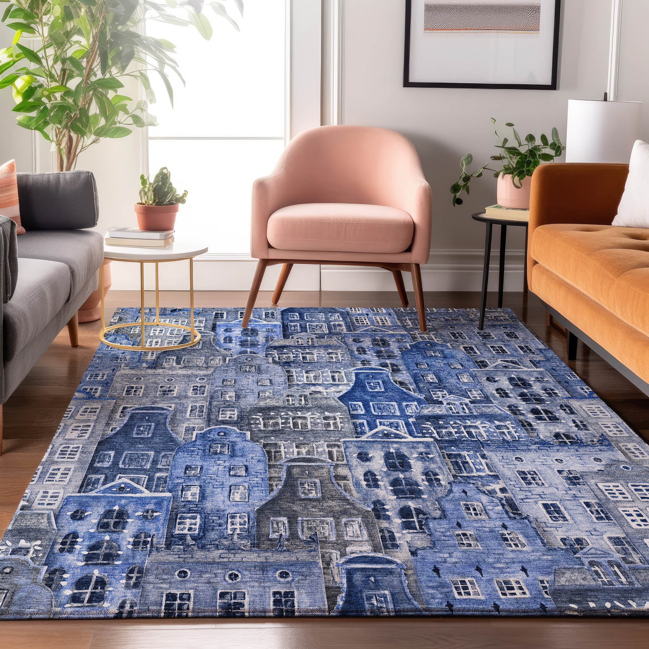 Lucerne Machine Washable Transitional Blue Rug 2'6" x 3'10" #shape_Rectangle