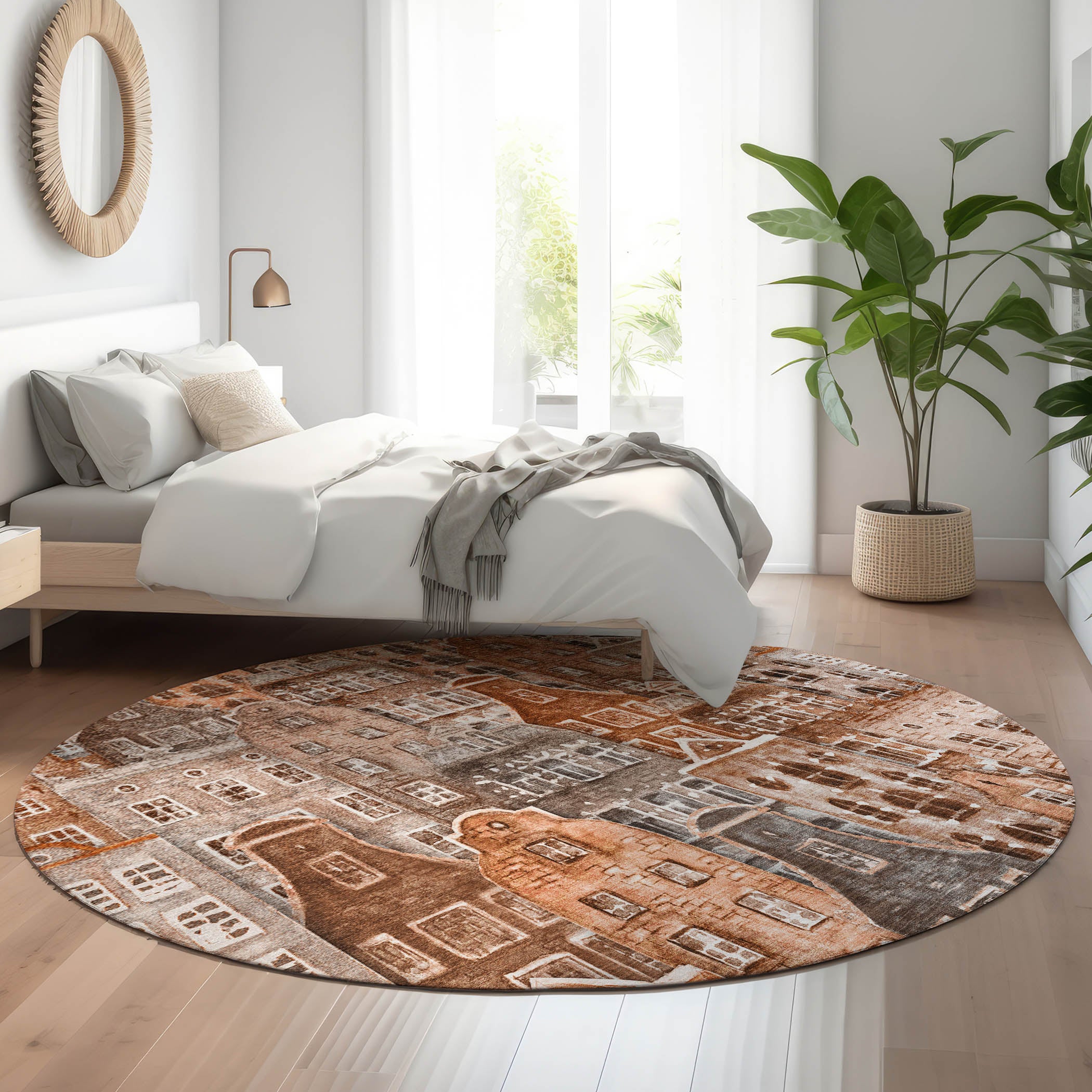 Lucerne Machine Washable Transitional Paprika Orange Rug 8' x 8' #shape_Round