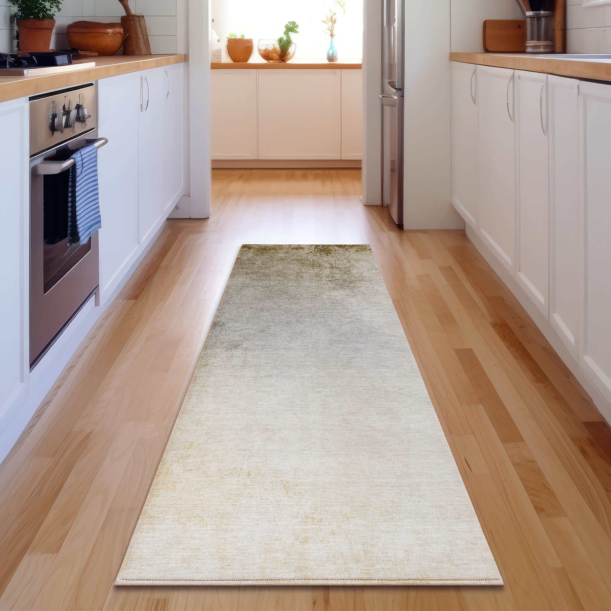 Queenstown Machine Washable Transitional Taupe Brown Rug 2'3" x 7'6" #shape_Runner