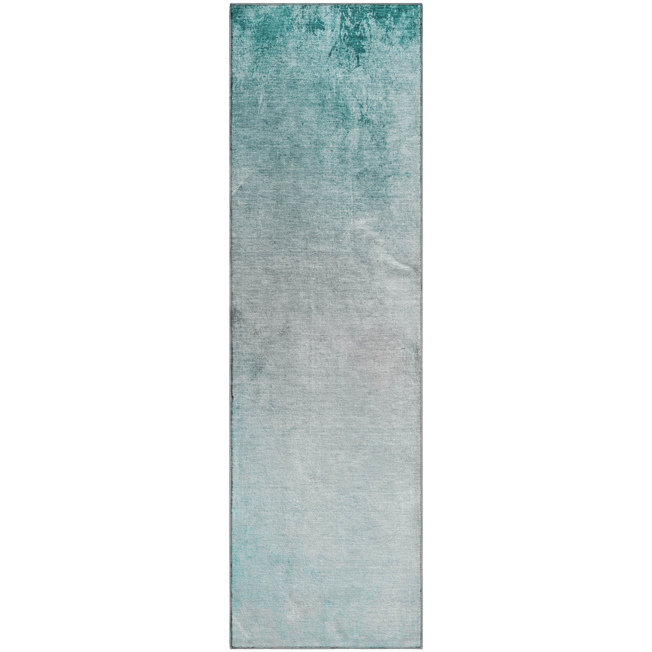 Queenstown Machine Washable Transitional Teal Rug 2'3" x 7'6" #shape_Runner