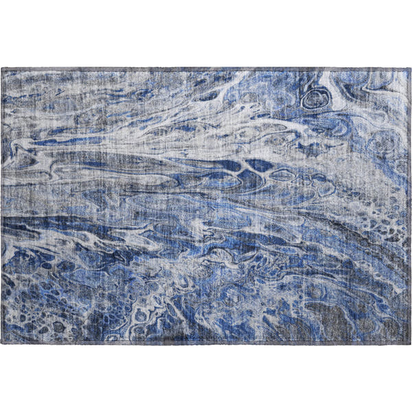 Tallinn Machine Washable Contemporary Blue Rug 1'8" x 2'6"