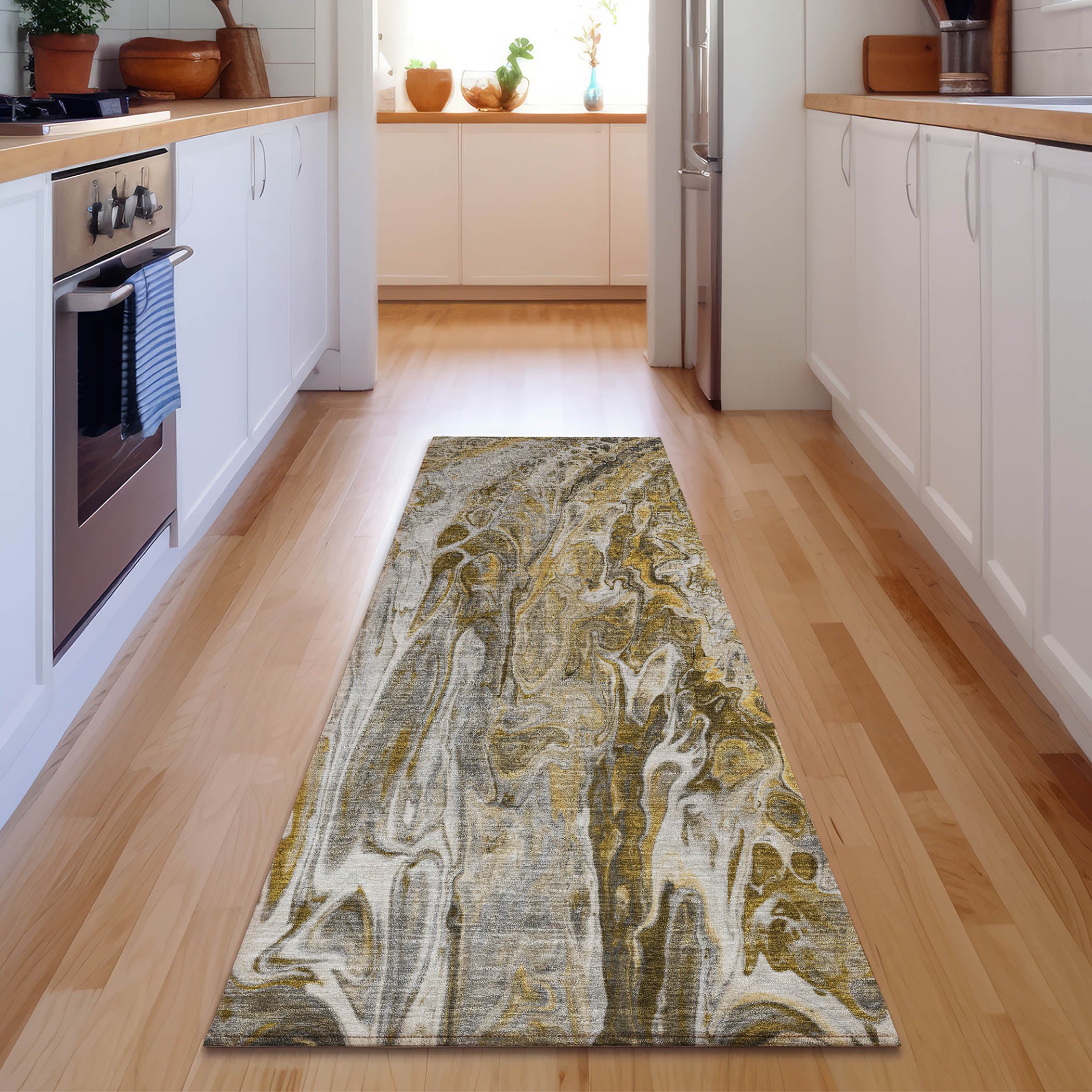 Tallinn Machine Washable Contemporary Brown Rug 2'3" x 7'6" #shape_Runner