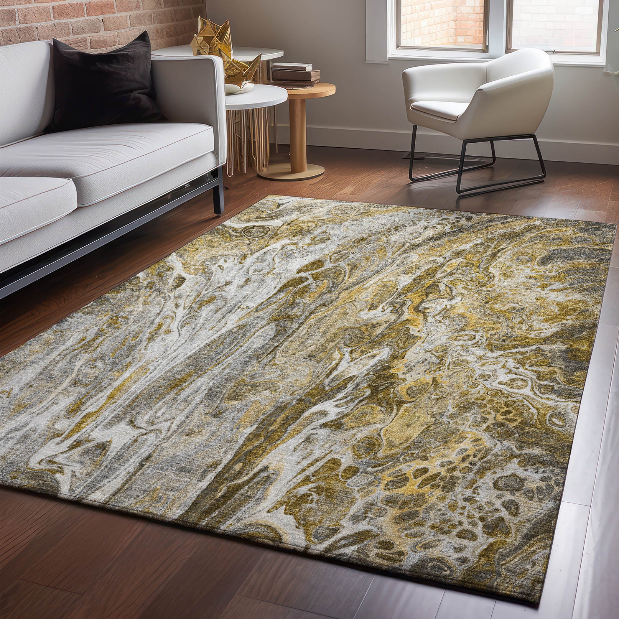 Tallinn Machine Washable Contemporary Brown Rug 2'6" x 3'10" #shape_Rectangle