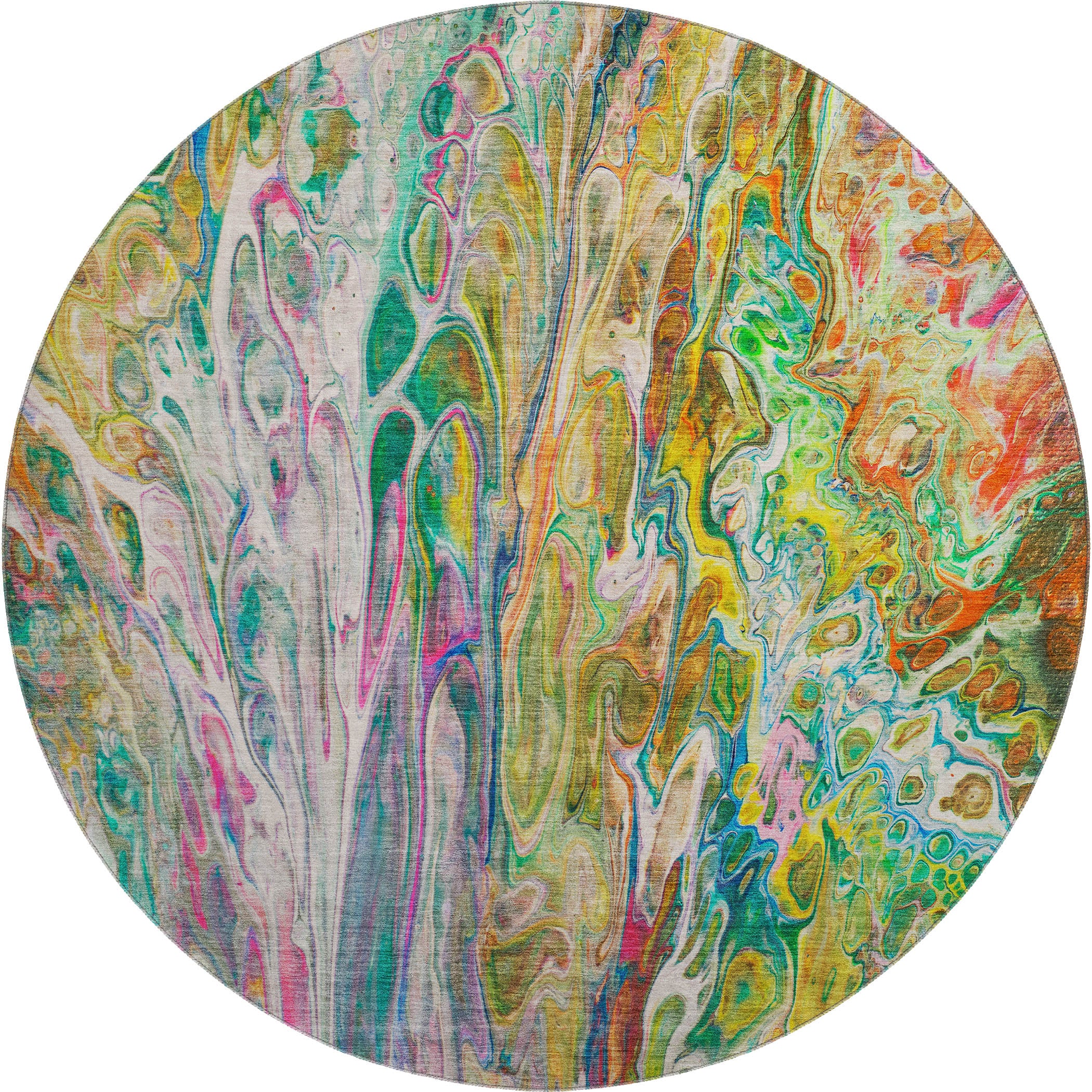 Tallinn Machine Washable Contemporary Green Rug 8' x 8' #shape_Round