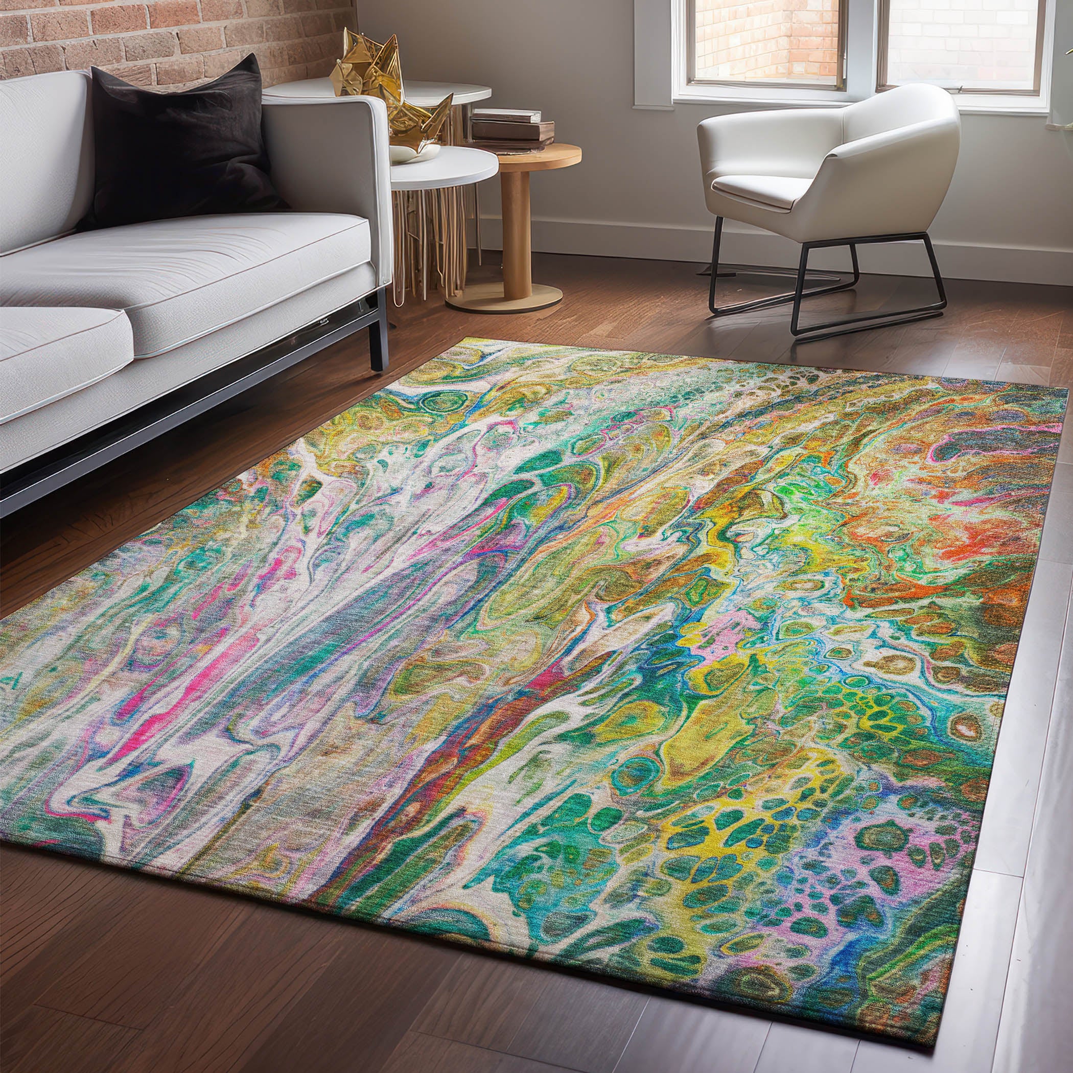 Tallinn Machine Washable Contemporary Green Rug 2'6" x 3'10" #shape_Rectangle