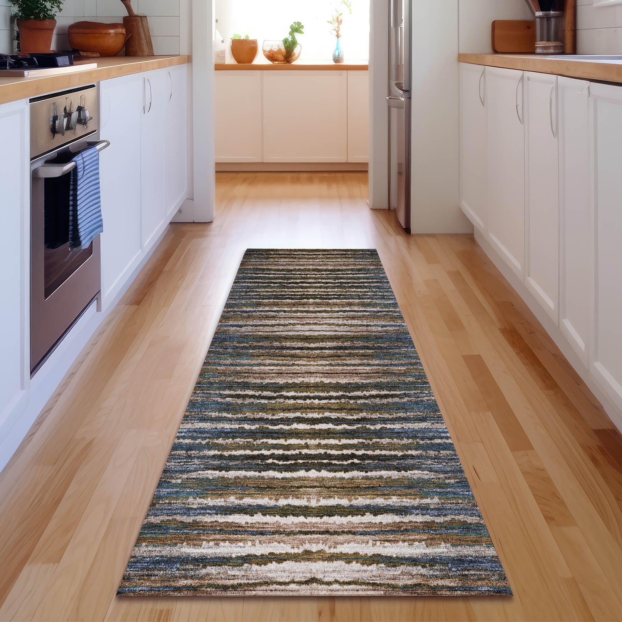 Antigua Machine Washable Traditional Blue Rug 2'3" x 7'6" #shape_Runner