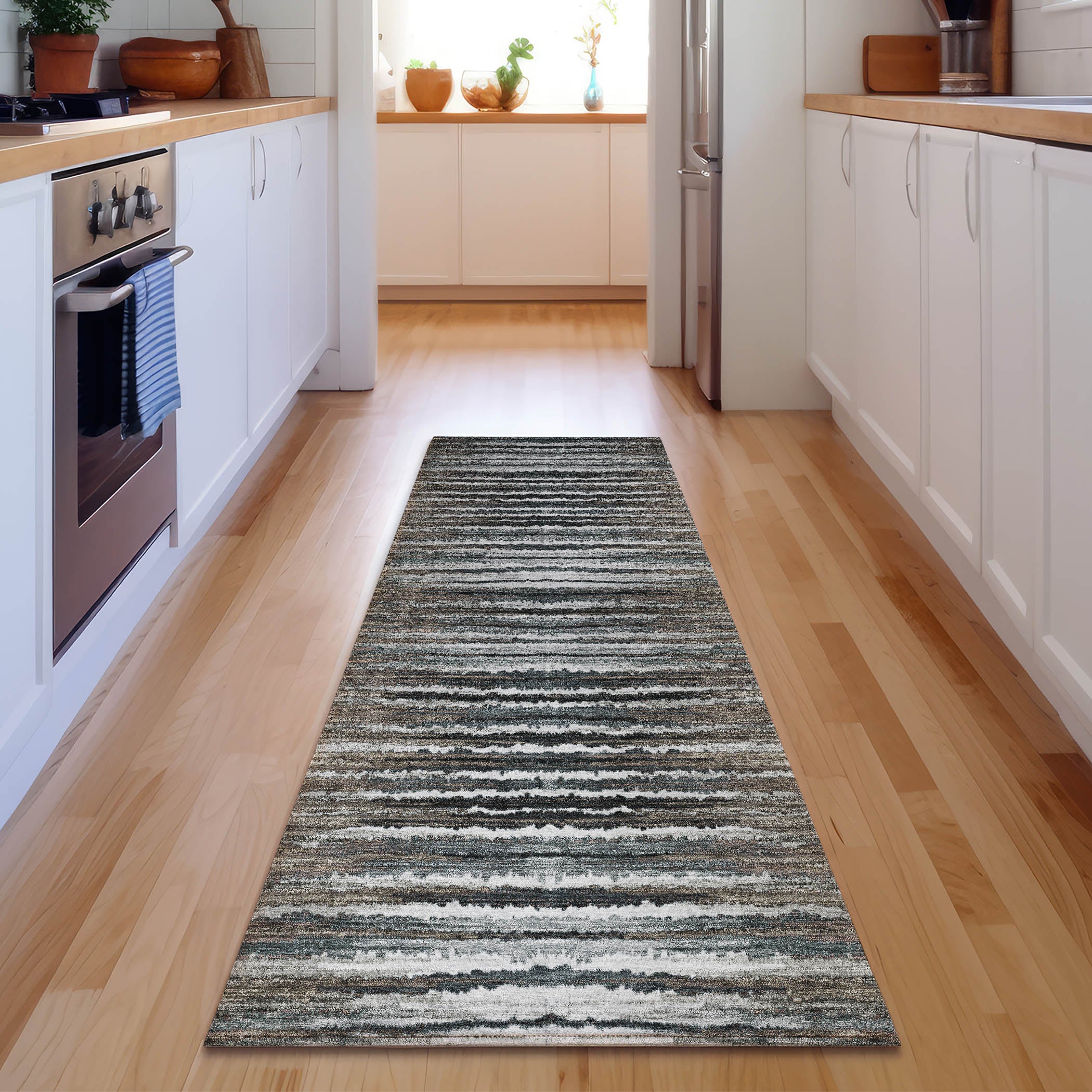 Antigua Machine Washable Traditional Brown Rug 2'3" x 7'6" #shape_Runner