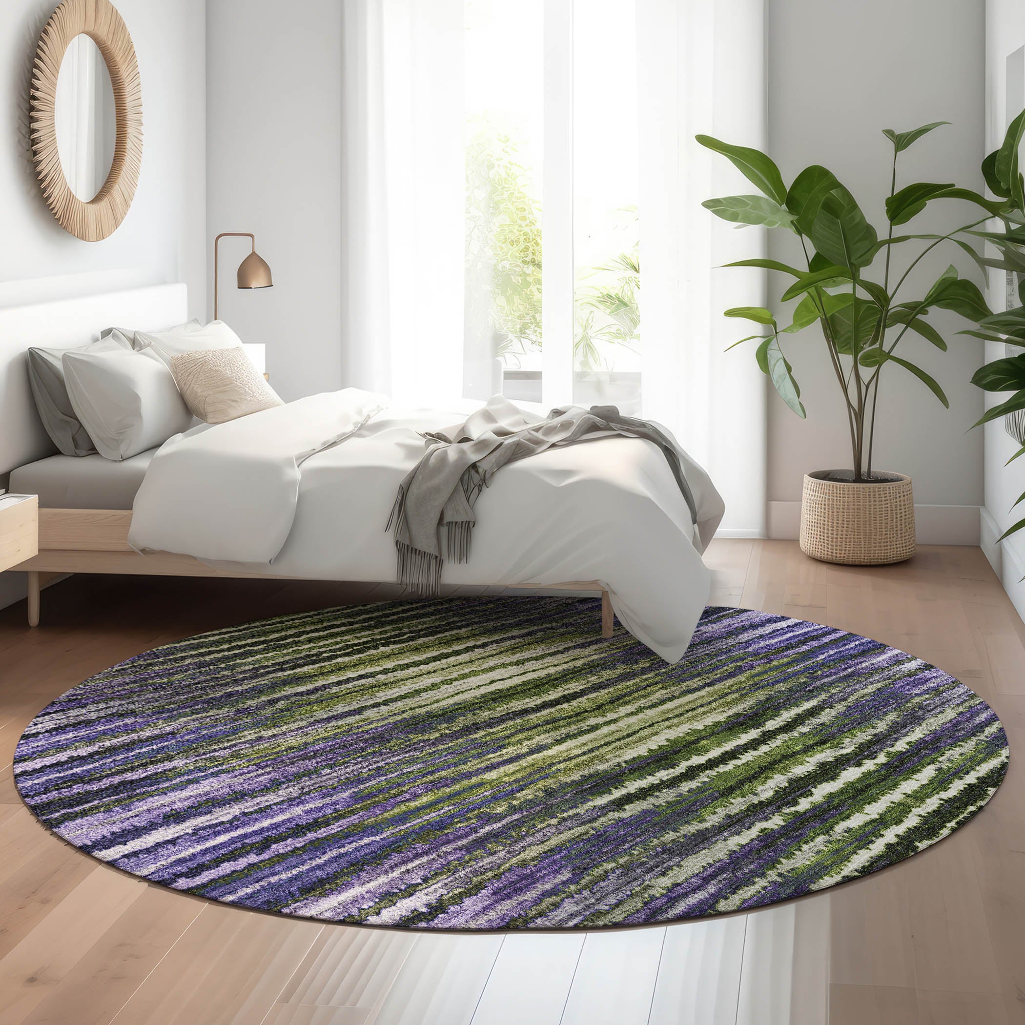 Antigua Machine Washable Traditional Purple Rug 8' x 8' #shape_Round