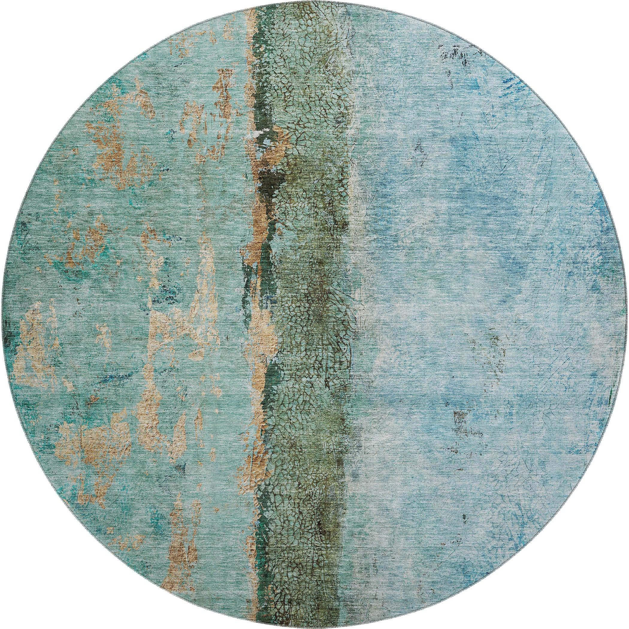 Luang Prabang Machine Washable Transitional Blue Rug 8' x 8' #shape_Round