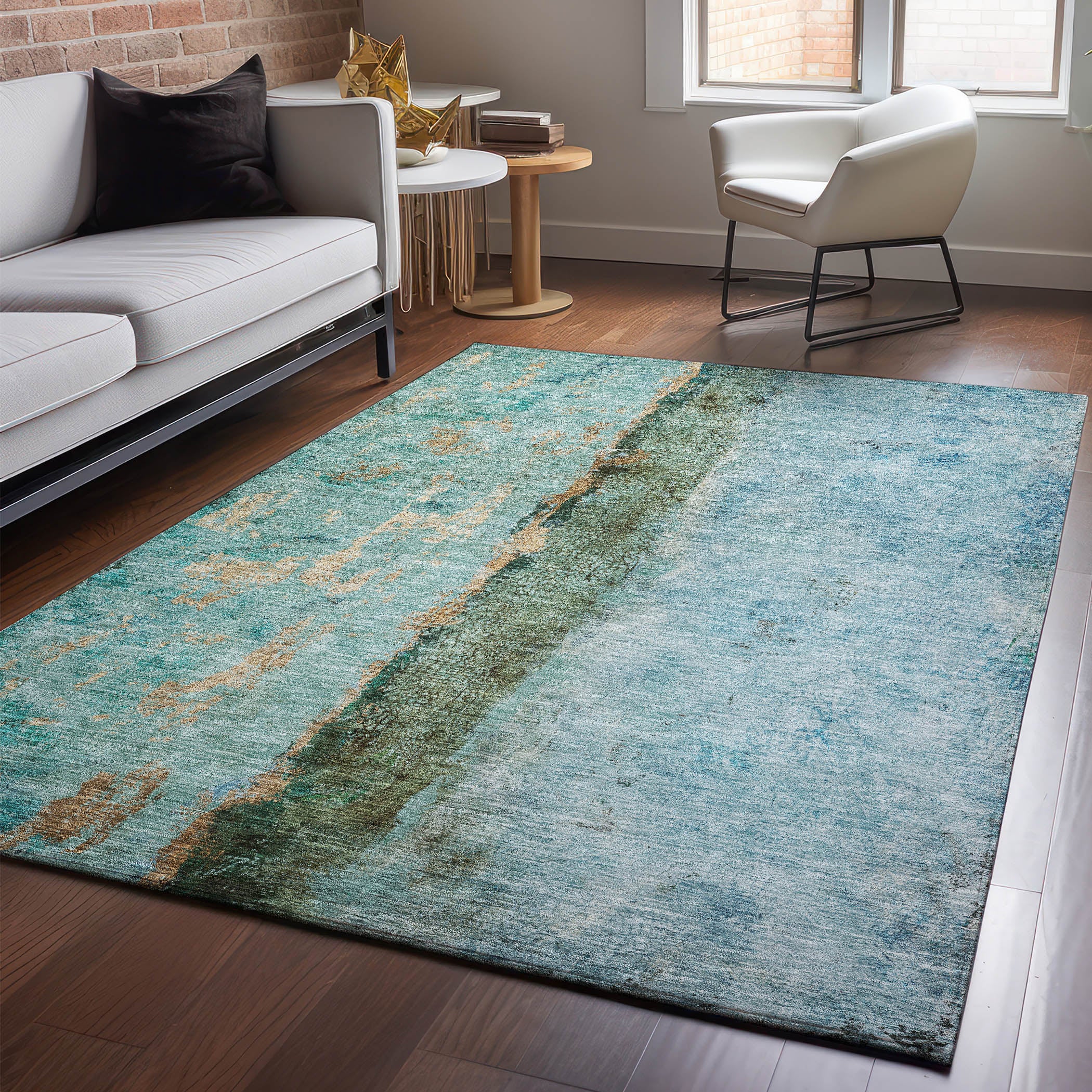 Luang Prabang Machine Washable Transitional Blue Rug 2'6" x 3'10" #shape_Rectangle
