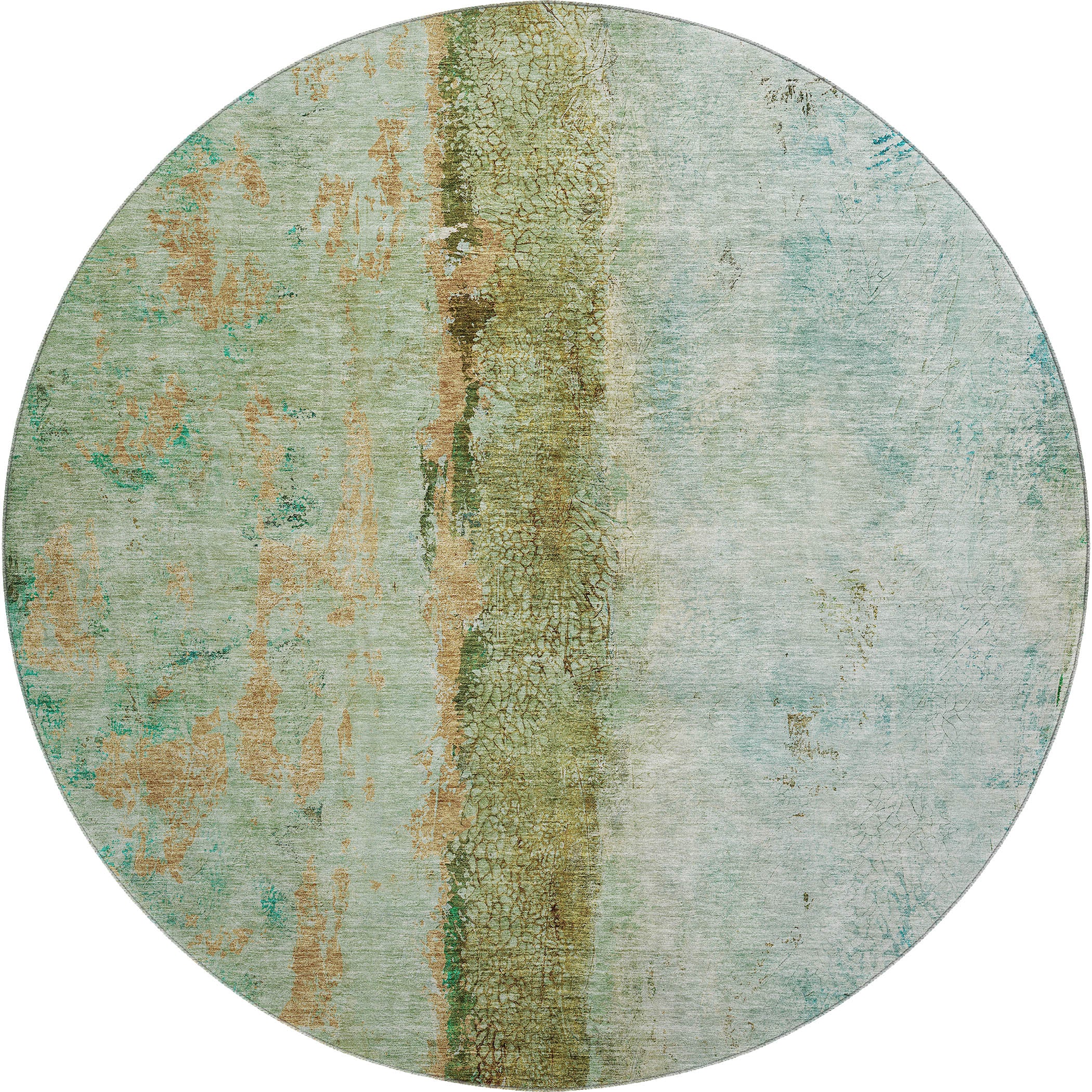 Luang Prabang Machine Washable Transitional Green Rug 8' x 8' #shape_Round