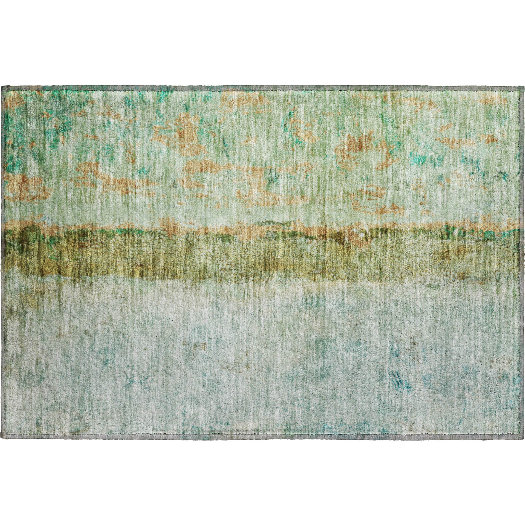 Luang Prabang Machine Washable Transitional Green Rug 1'8" x 2'6" #shape_Rectangle