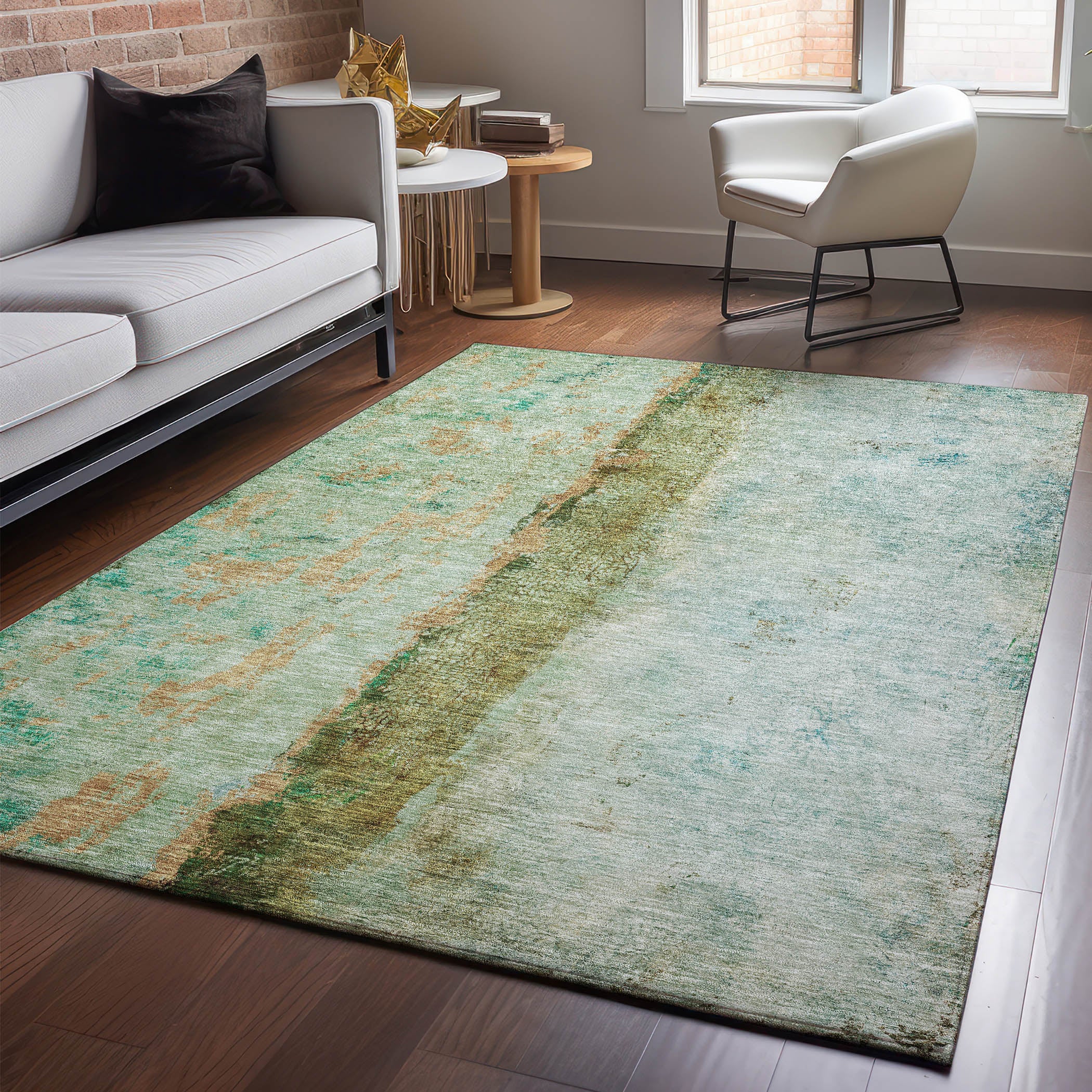 Luang Prabang Machine Washable Transitional Green Rug 2'6" x 3'10" #shape_Rectangle