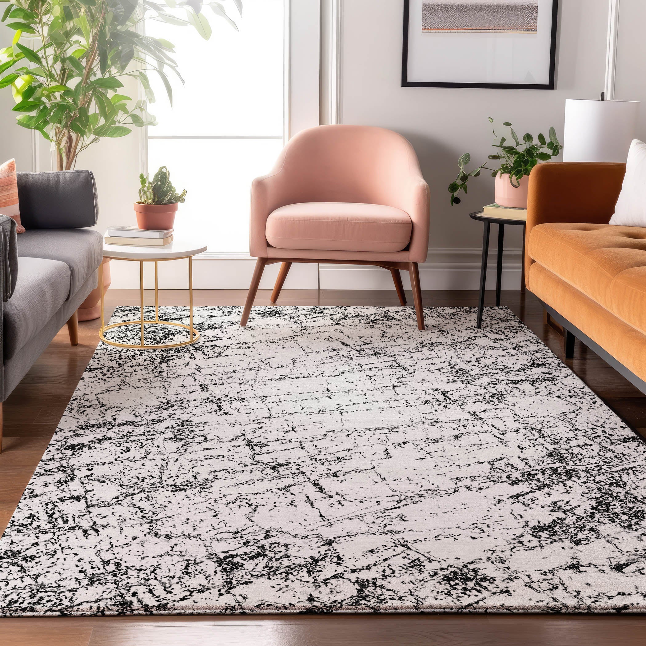 Porto Machine Washable Transitional Black Rug 2'6" x 3'10" #shape_Rectangle