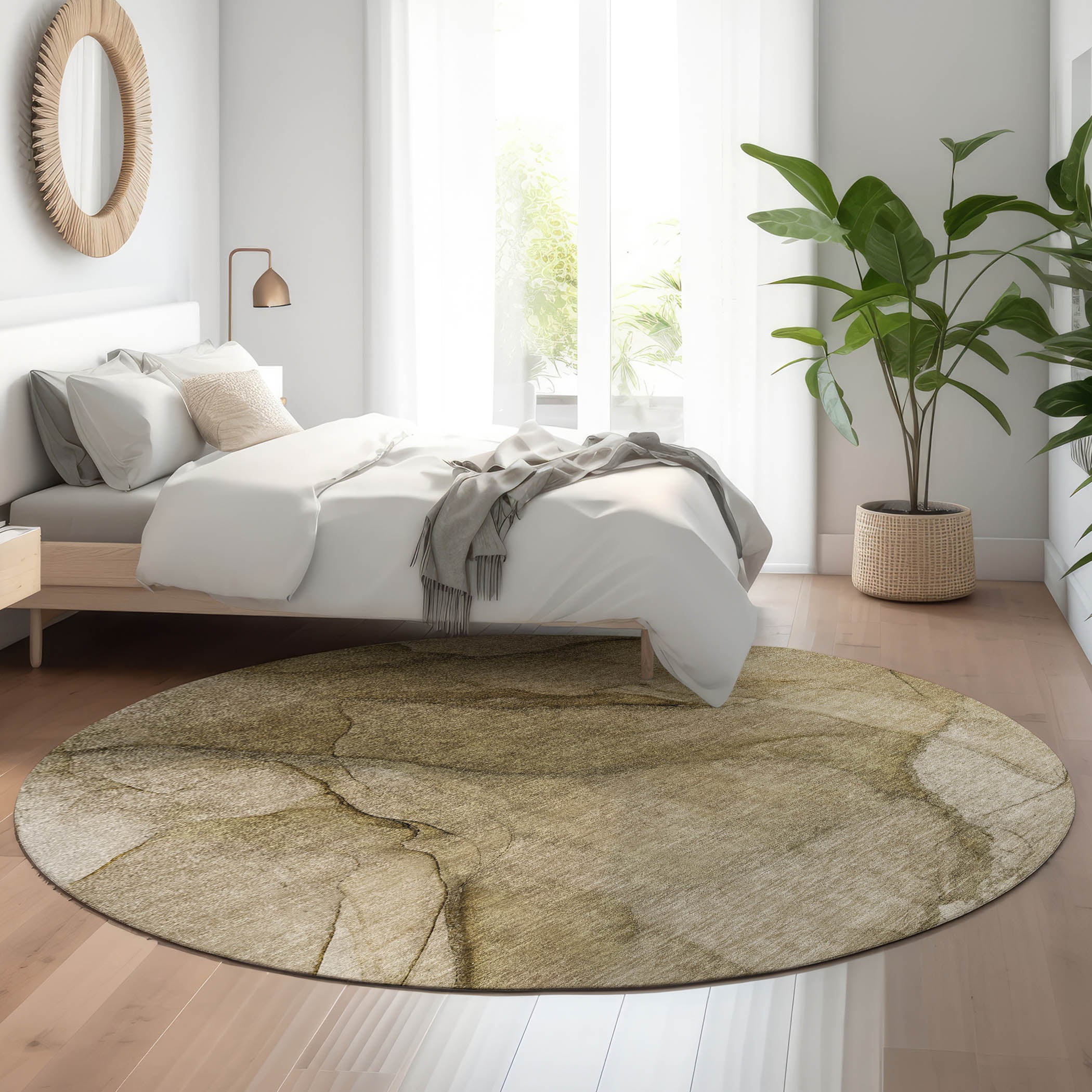 Bogota Machine Washable Transitional Brown Rug 8' x 8' #shape_Round