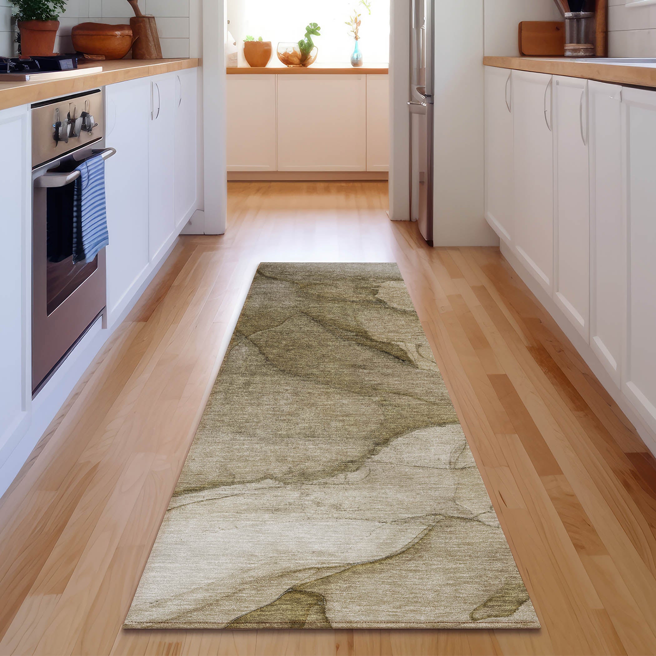 Bogota Machine Washable Transitional Brown Rug 2'3" x 7'6" #shape_Runner