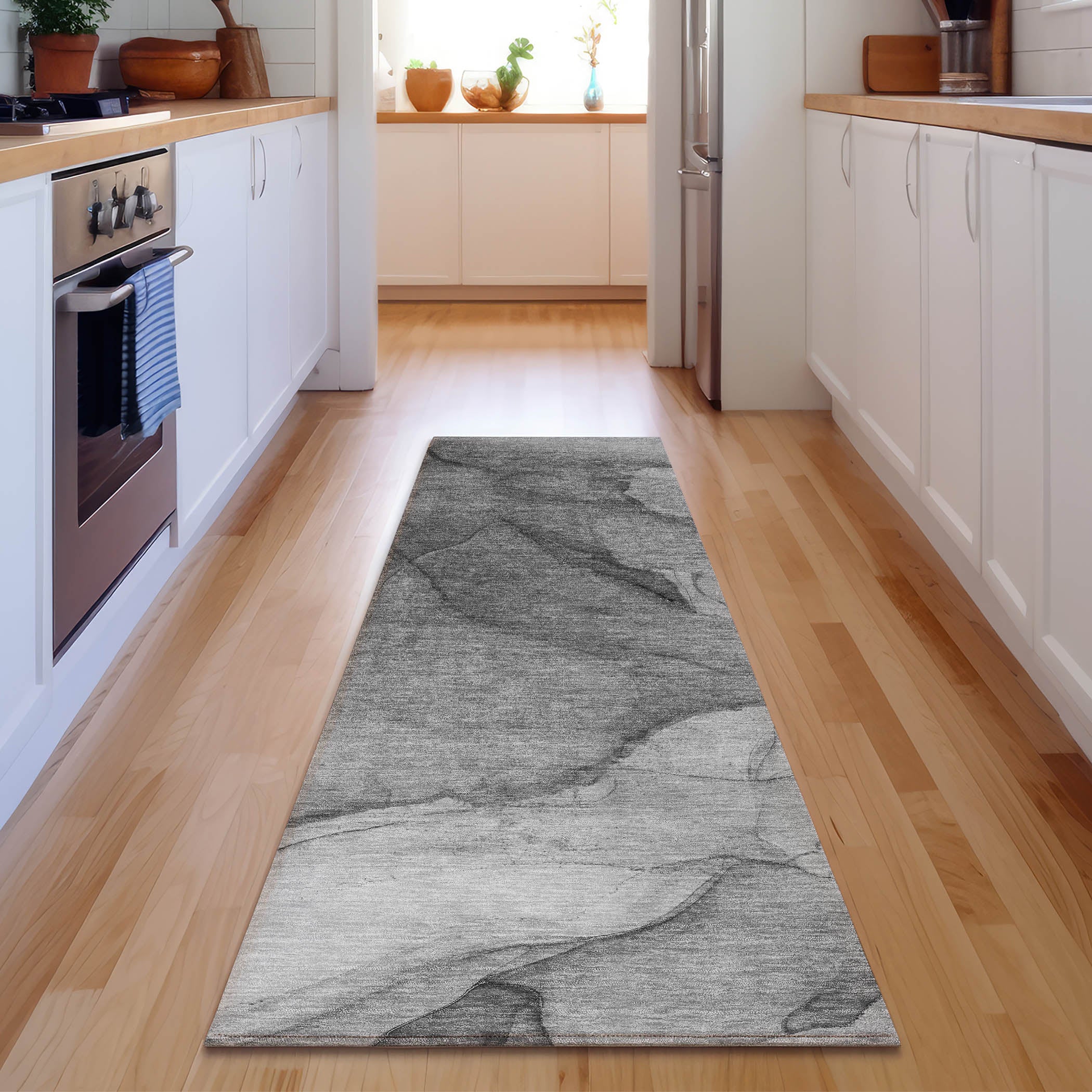 Bogota Machine Washable Transitional Gray Rug 2'3" x 7'6" #shape_Runner