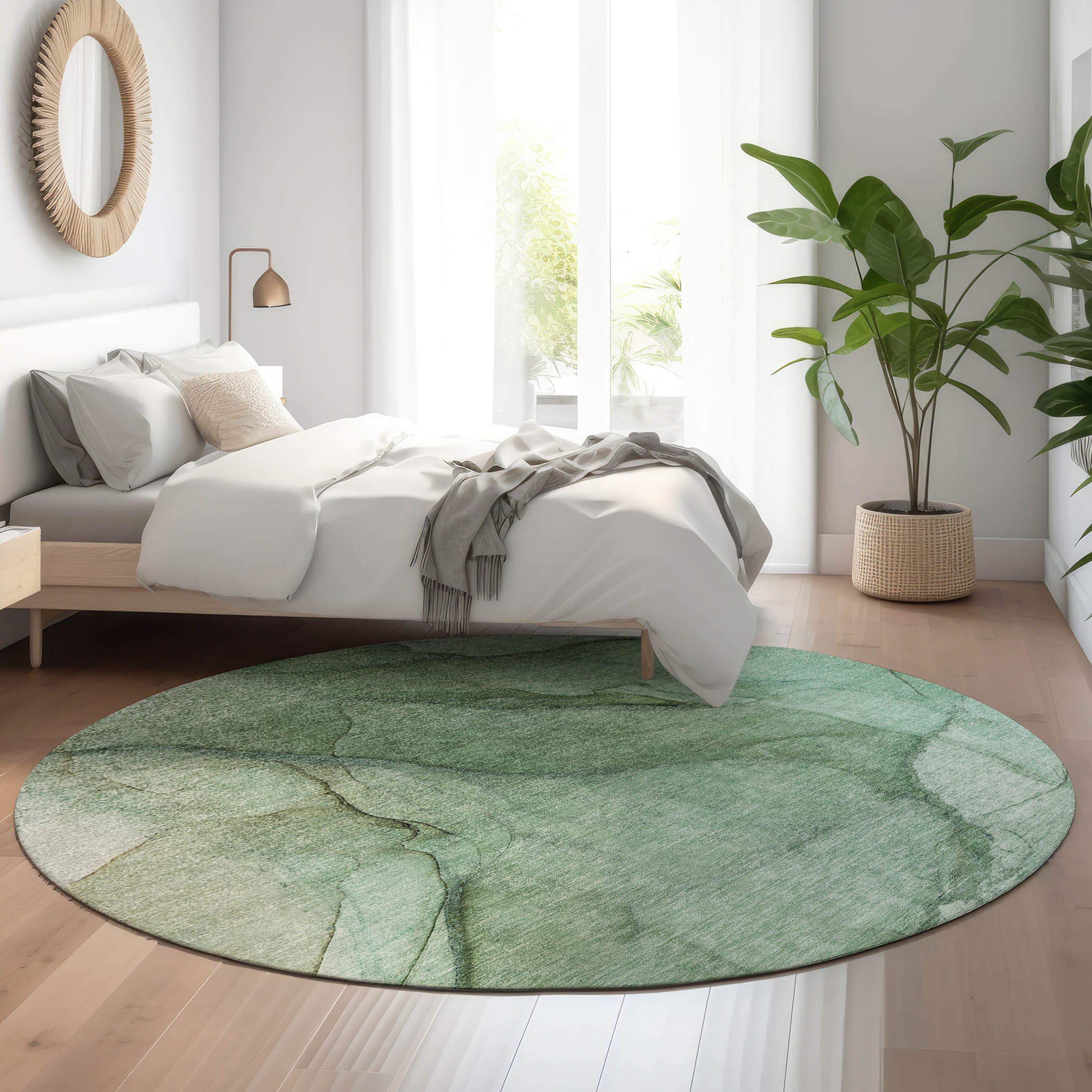 Bogota Machine Washable Transitional Green Rug 8' x 8' #shape_Round