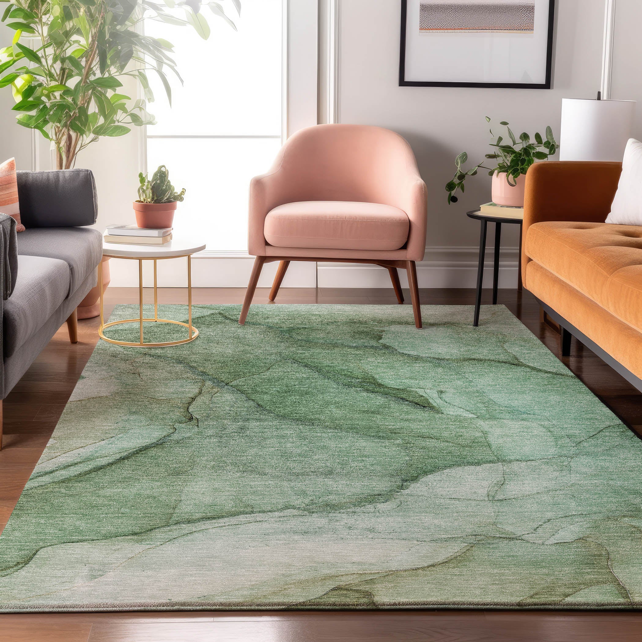 Bogota Machine Washable Transitional Green Rug 2'6" x 3'10" #shape_Rectangle