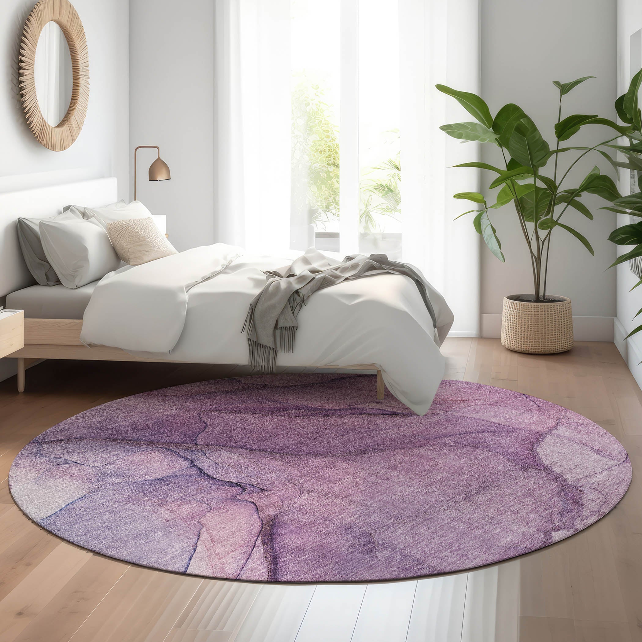 Bogota Machine Washable Transitional Purple Rug 8' x 8' #shape_Round