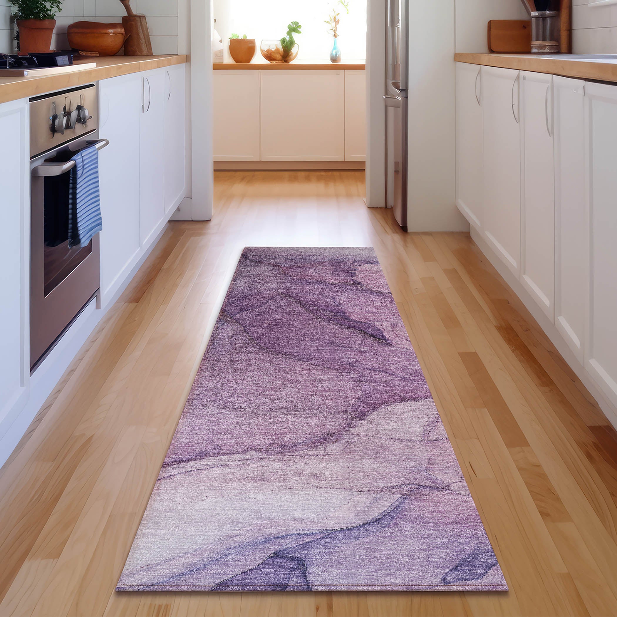 Bogota Machine Washable Transitional Purple Rug 2'3" x 7'6" #shape_Runner