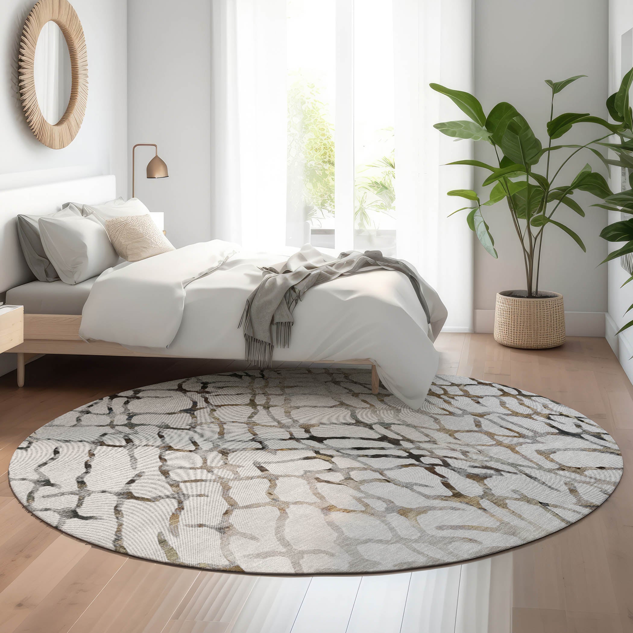 Cusco Machine Washable Transitional Silver Gray Rug 8' x 8' #shape_Round