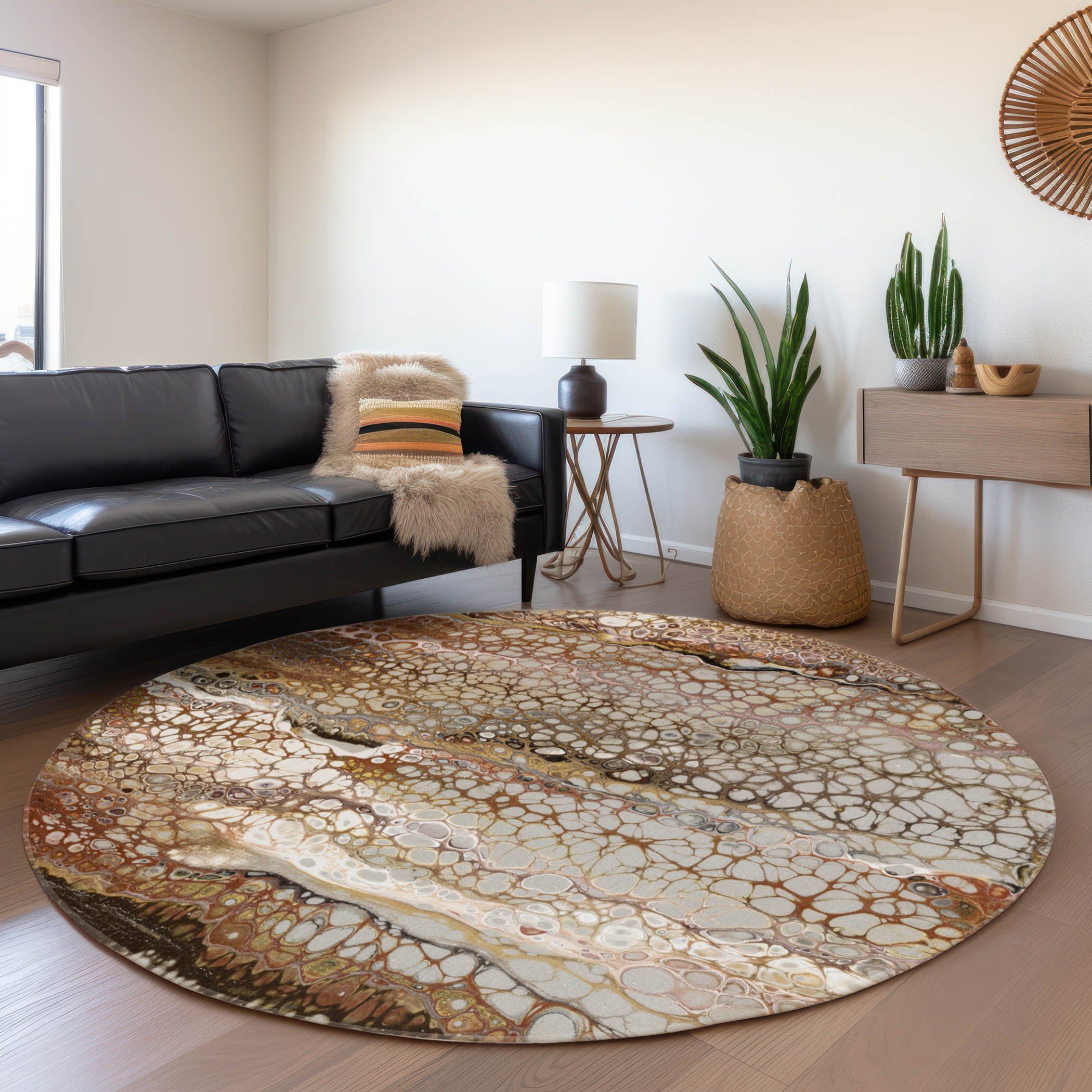 Salzburg Machine Washable Contemporary Riverbed Brown Rug 8' x 8' #shape_Round