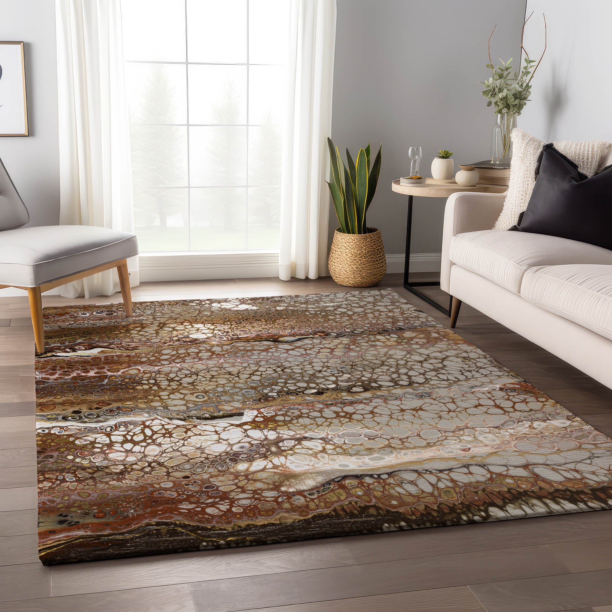 Salzburg Machine Washable Contemporary Riverbed Brown Rug 2'6" x 3'10" #shape_Rectangle