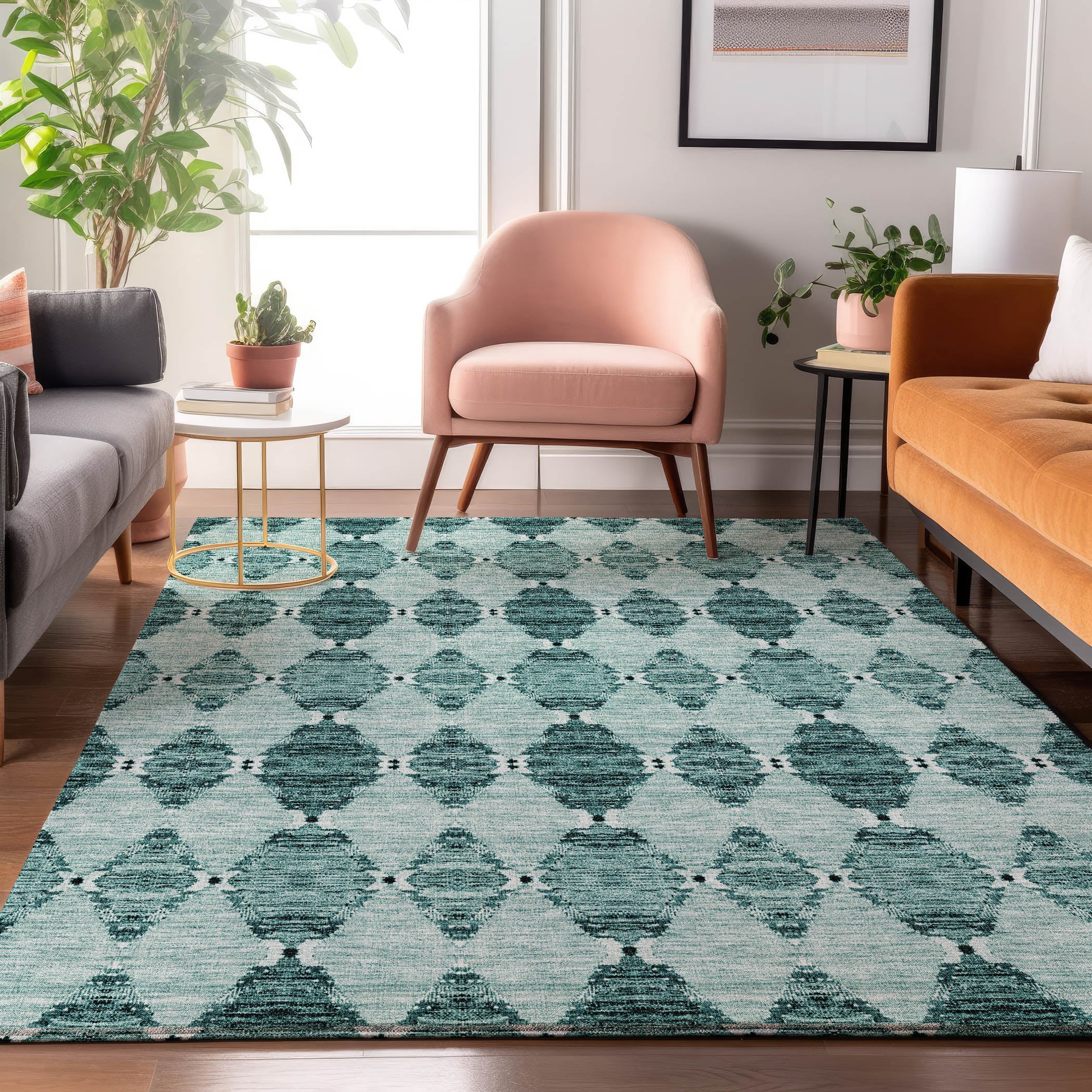 Lima Machine Washable Transitional Teal Rug 2'6" x 3'10" #shape_Rectangle