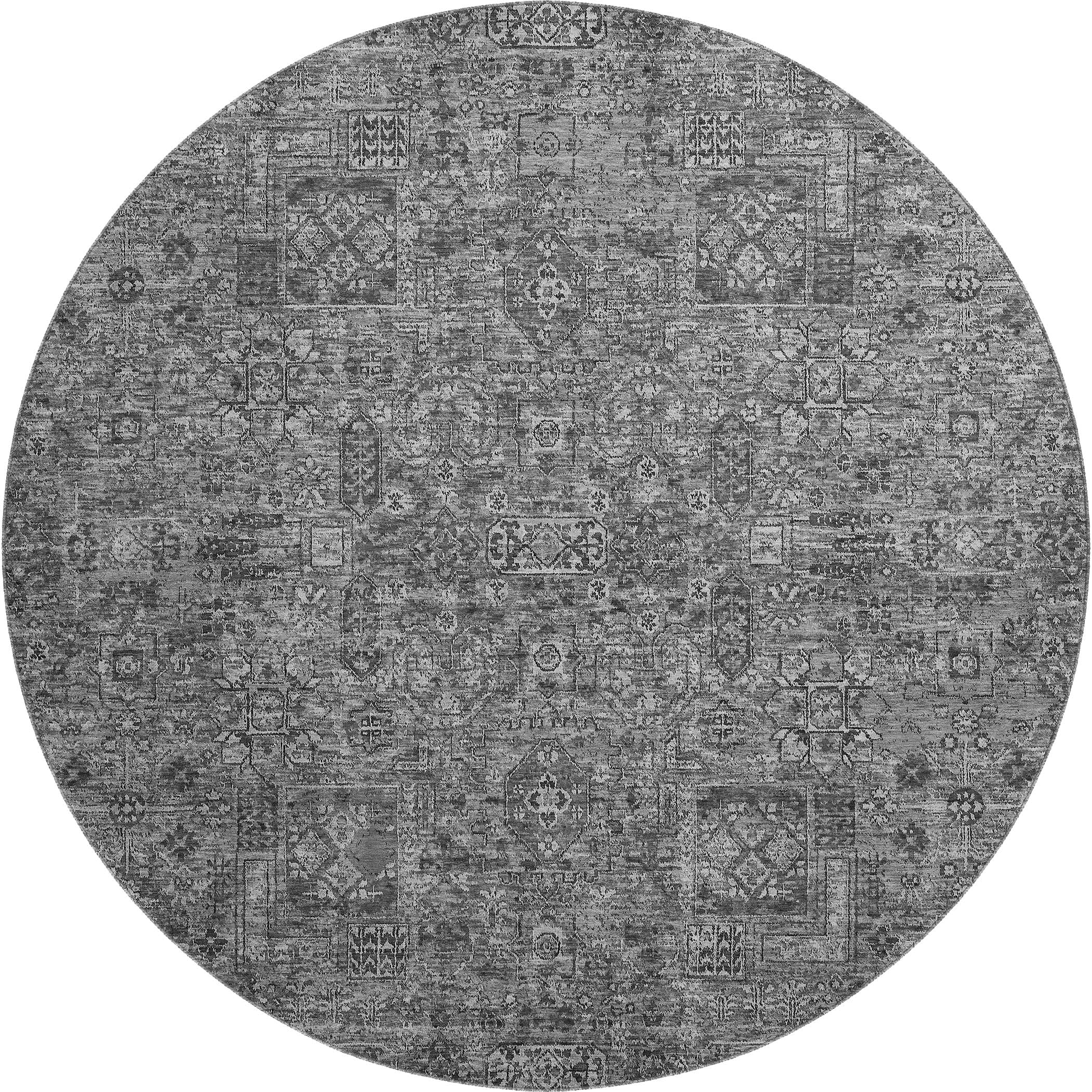 Antigua Machine Washable Transitional Charcoal Gray Rug 8' x 8' #shape_Round