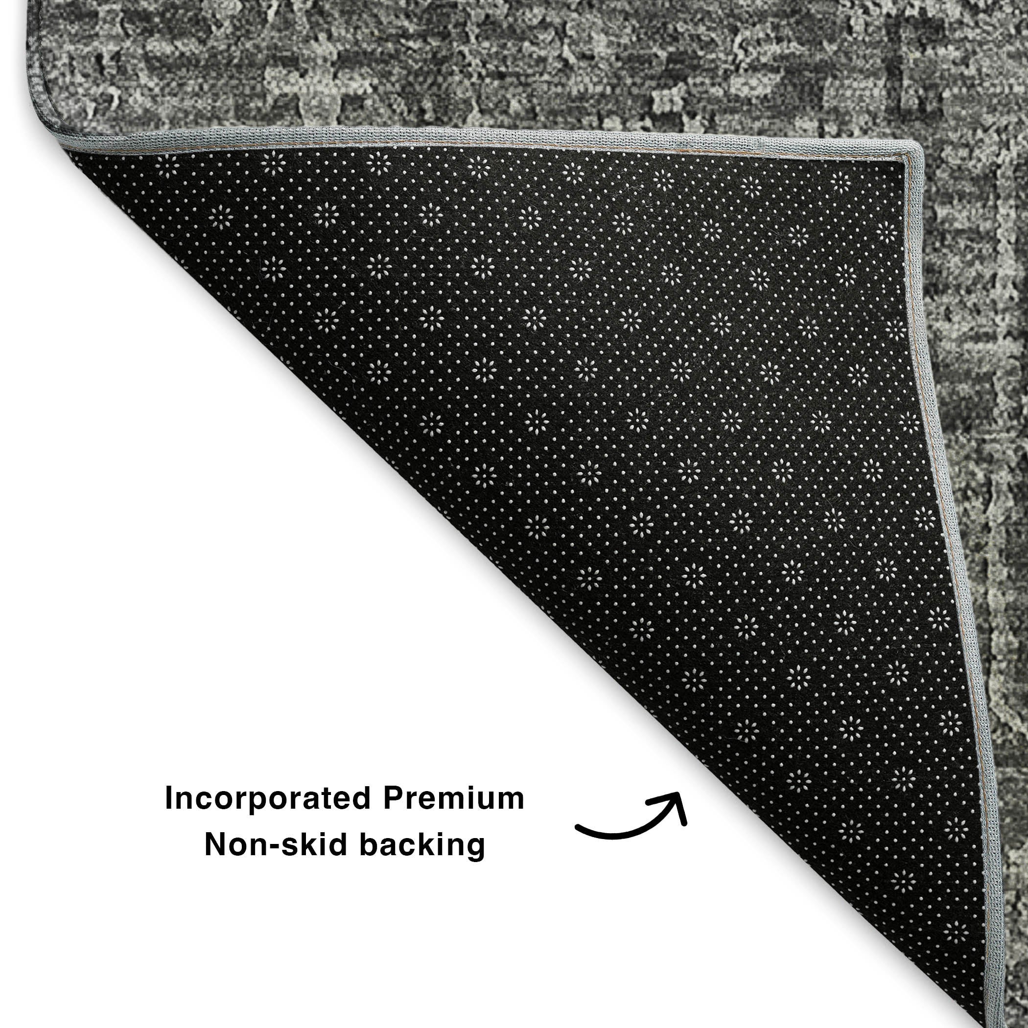 Antigua Machine Washable Transitional Charcoal Gray Rug 1'8" x 2'6" #shape_Rectangle