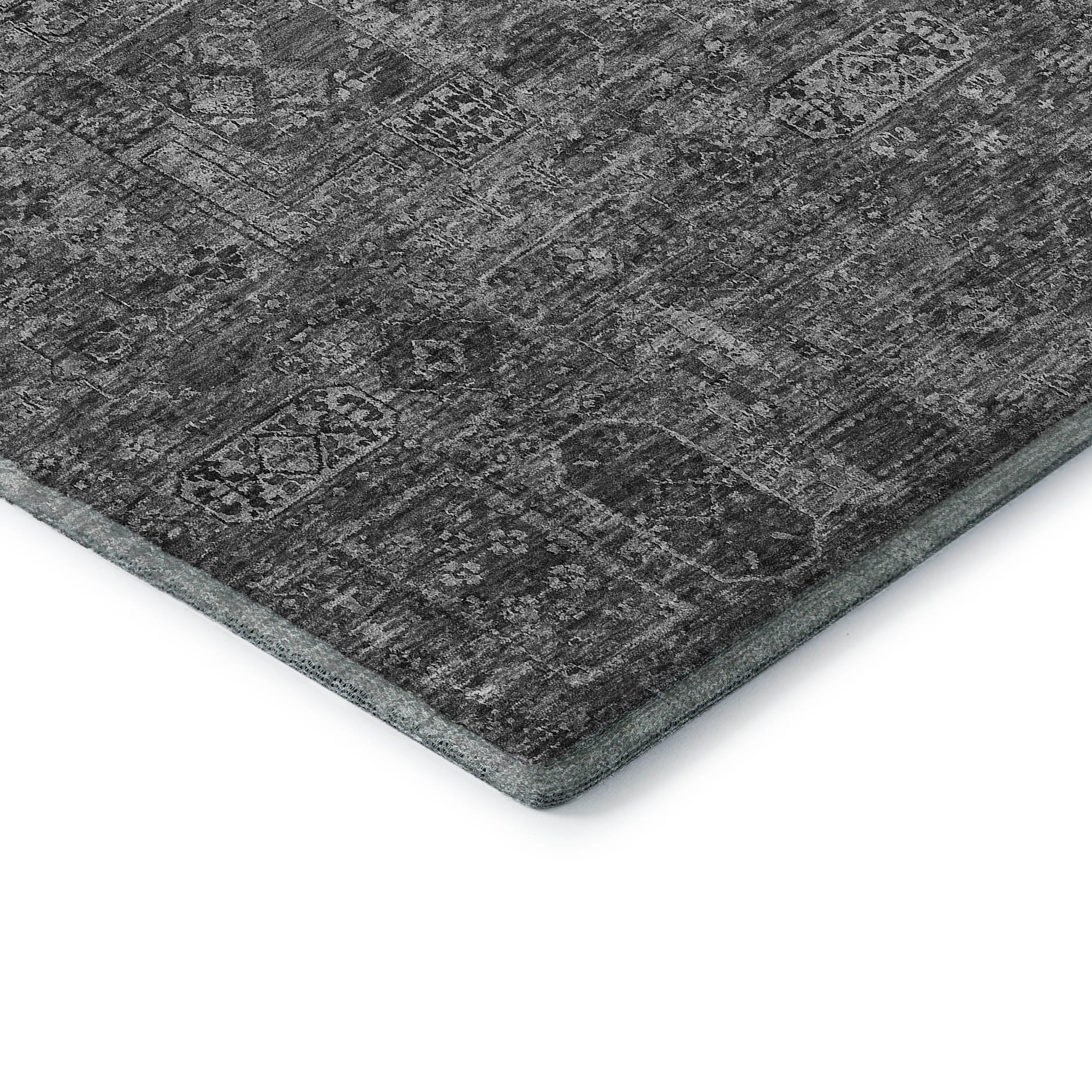 Antigua Machine Washable Transitional Charcoal Gray Rug 1'8" x 2'6" #shape_Rectangle