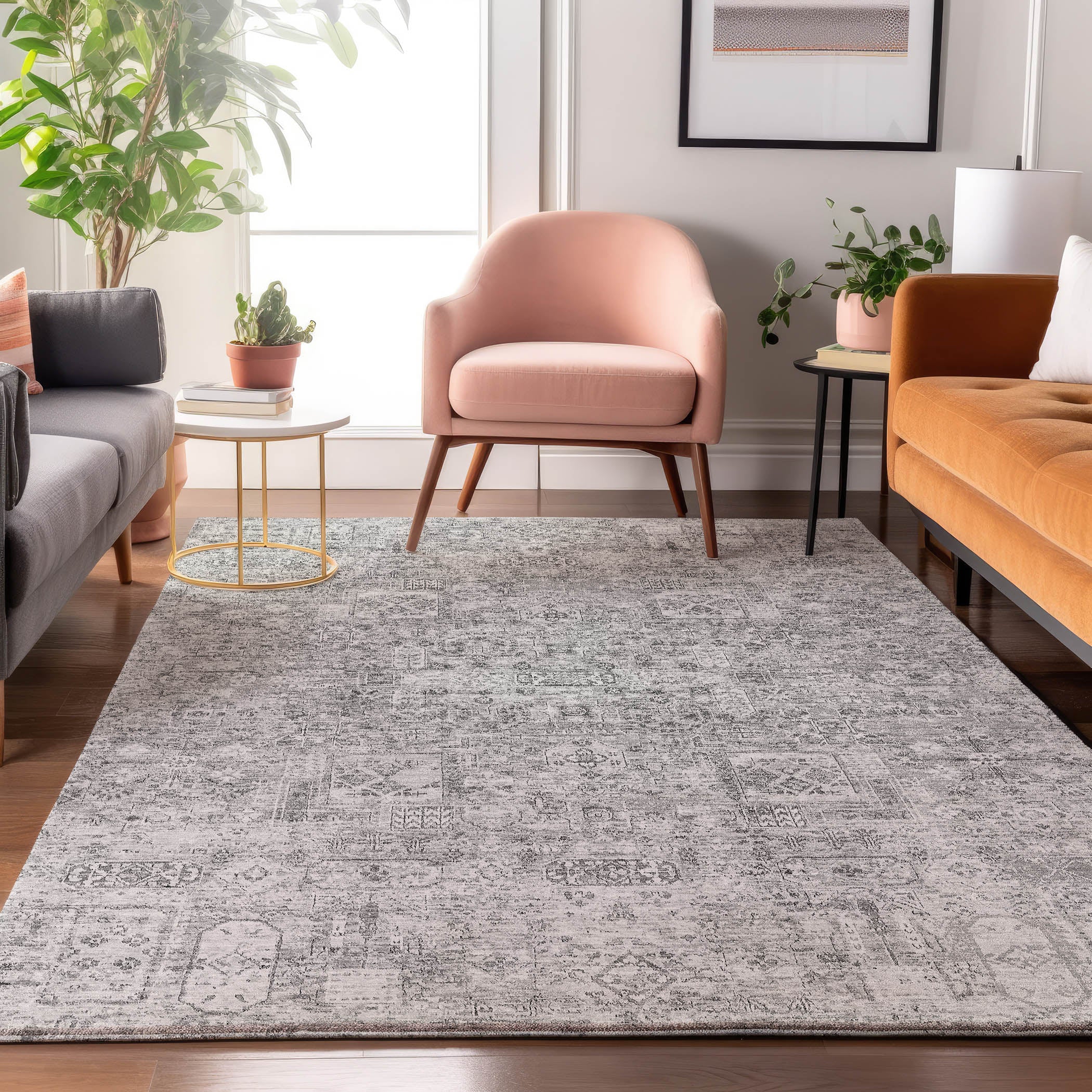 Antigua Machine Washable Transitional Gray Rug 2'6" x 3'10" #shape_Rectangle