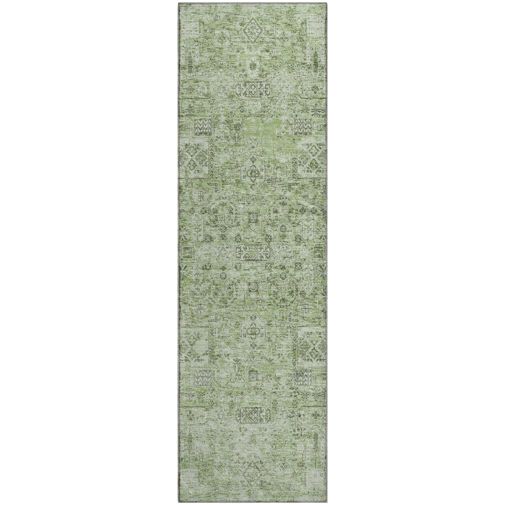 Antigua Machine Washable Transitional Green Rug 2'3" x 7'6" #shape_Runner