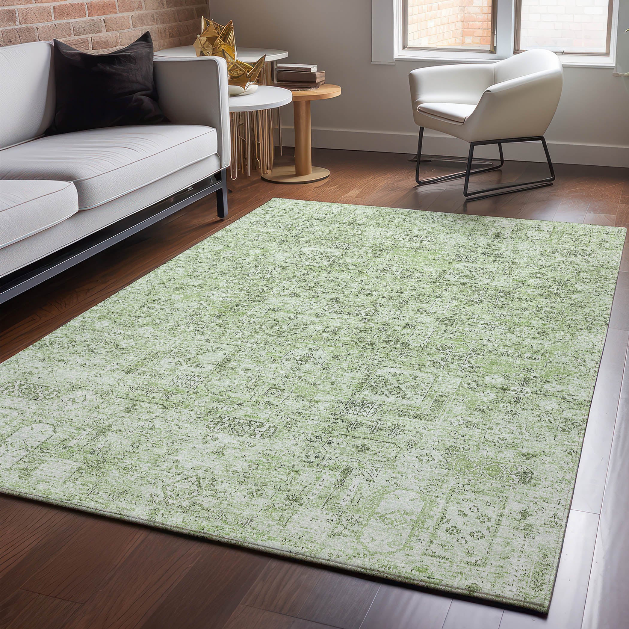 Antigua Machine Washable Transitional Green Rug 2'6" x 3'10" #shape_Rectangle