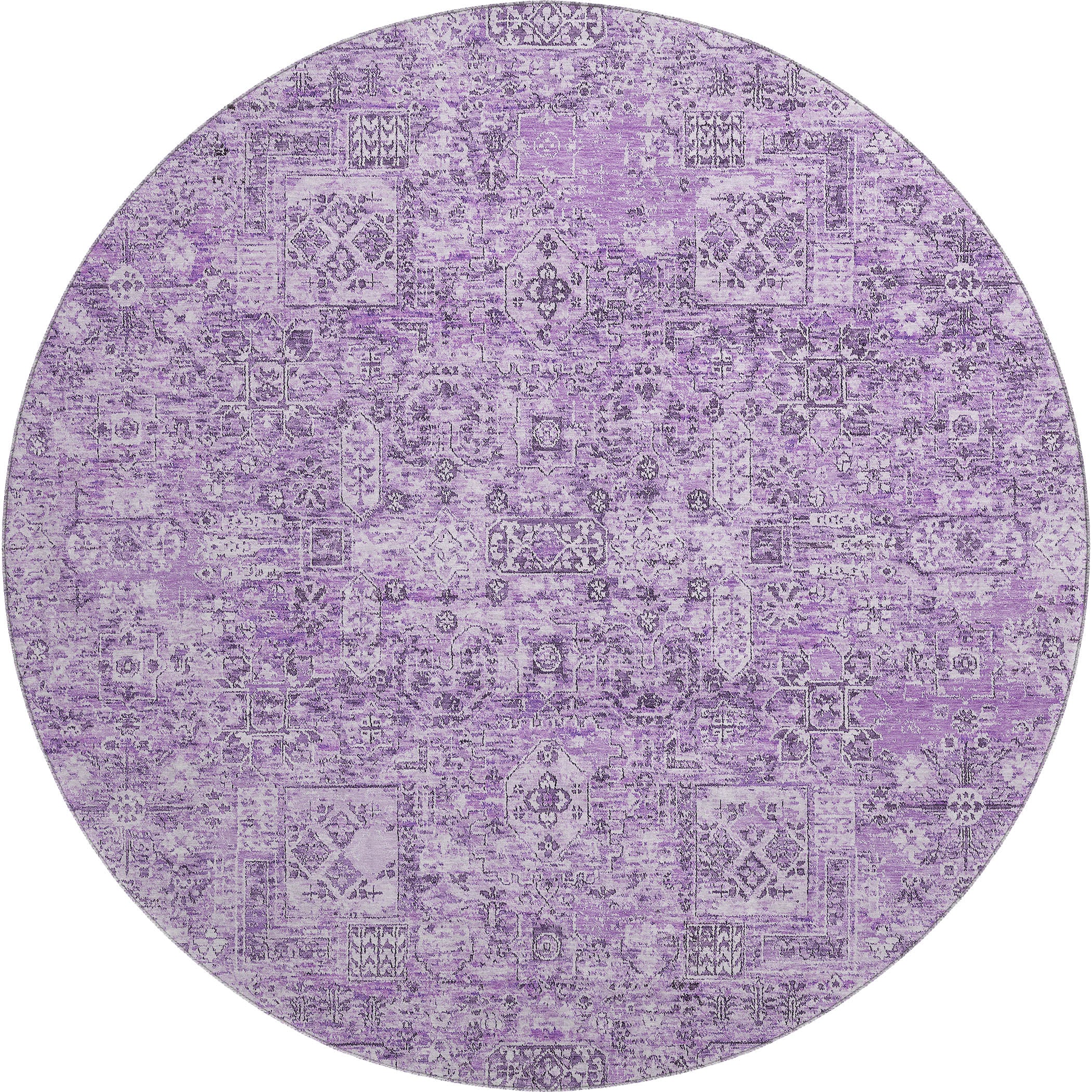 Antigua Machine Washable Transitional Lilac Purple Rug 8' x 8' #shape_Round