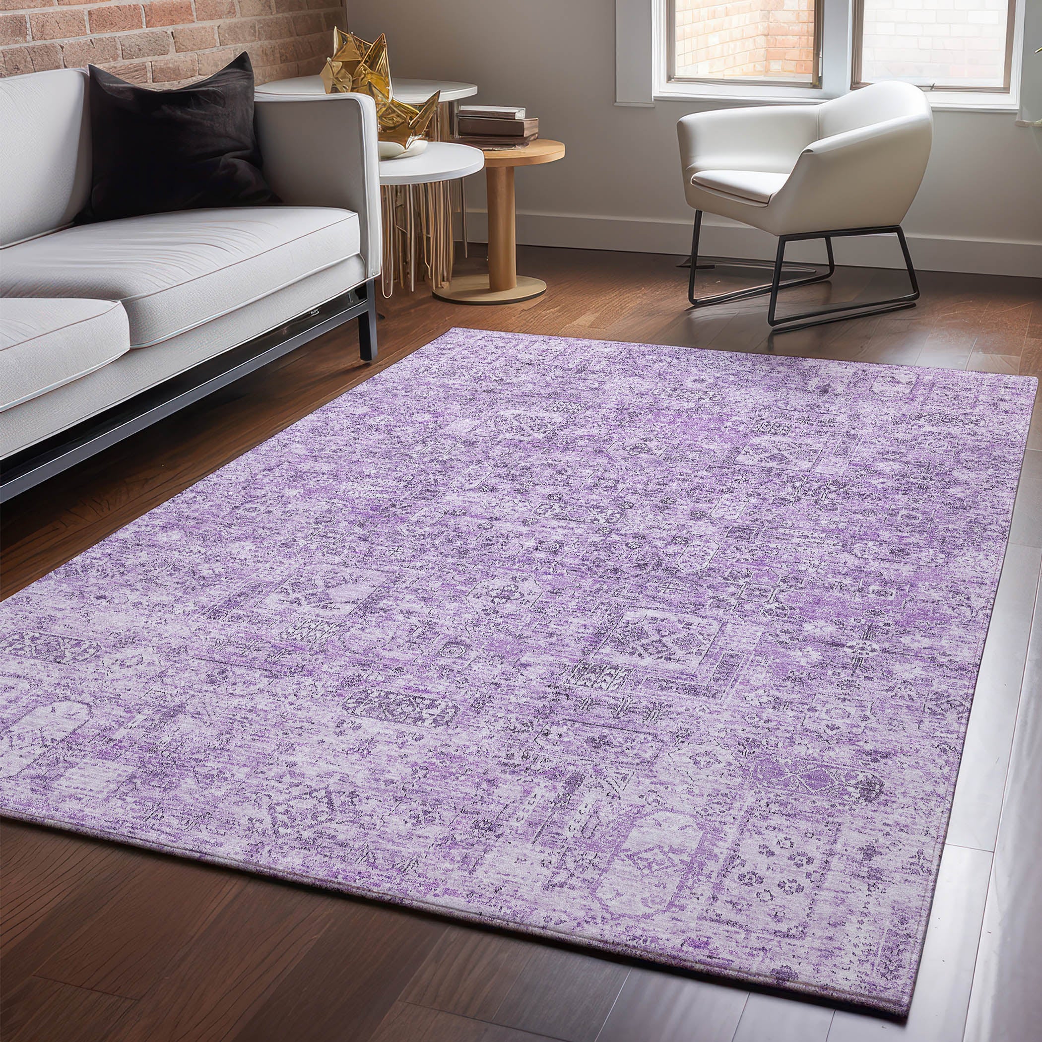 Antigua Machine Washable Transitional Lilac Purple Rug 2'6" x 3'10" #shape_Rectangle
