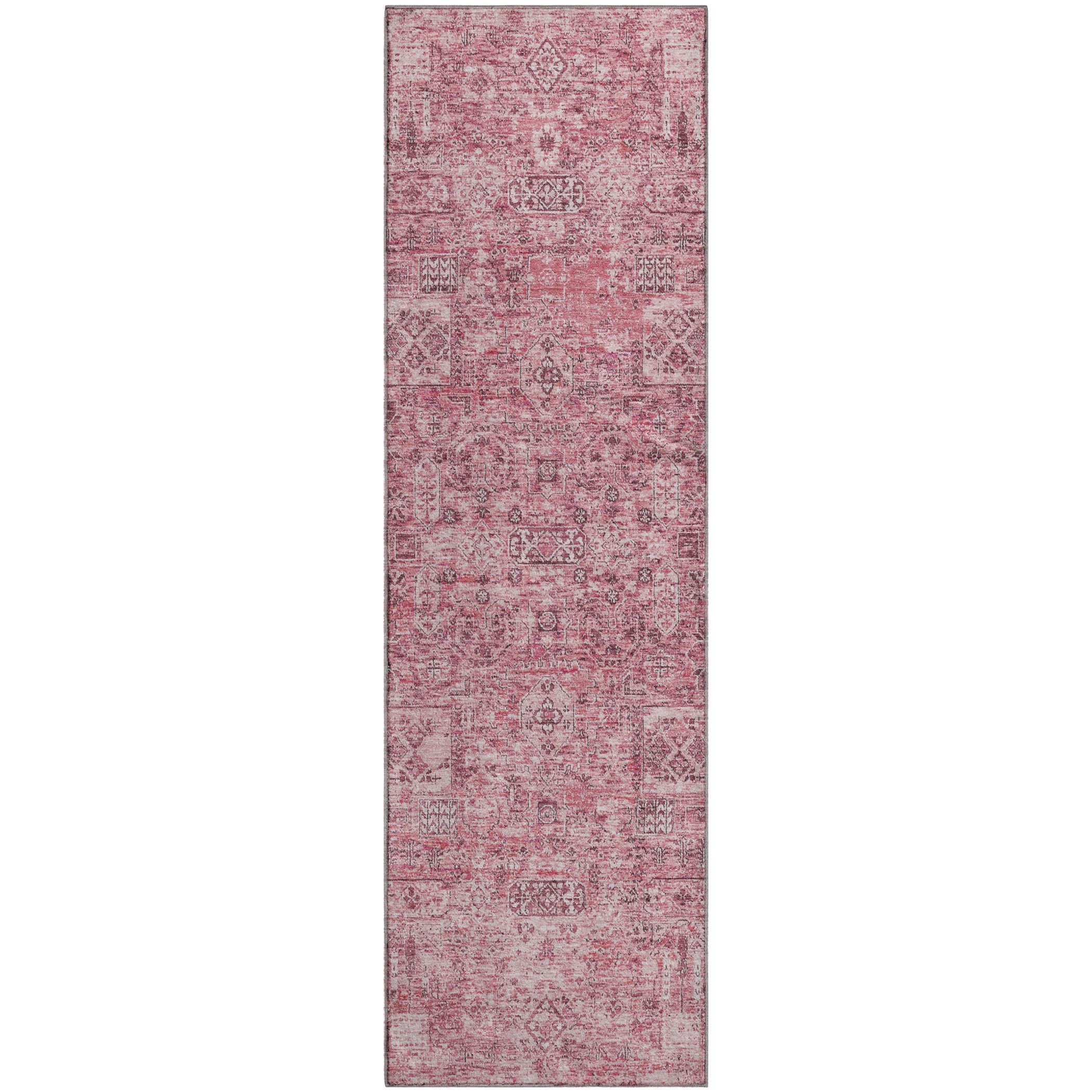 Antigua Machine Washable Transitional Pink Rug 2'3" x 7'6" #shape_Runner