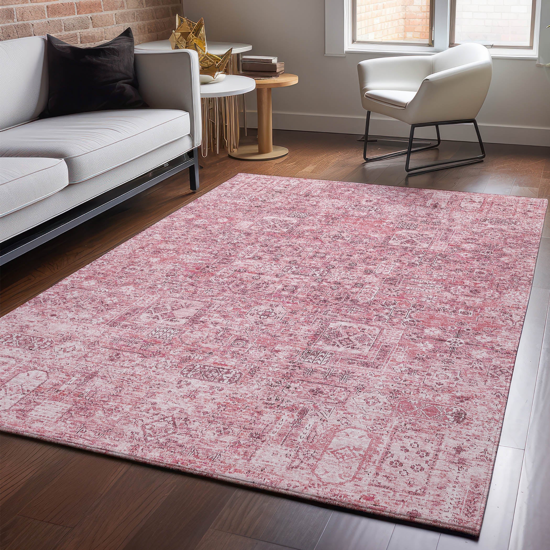Antigua Machine Washable Transitional Pink Rug 2'6" x 3'10" #shape_Rectangle