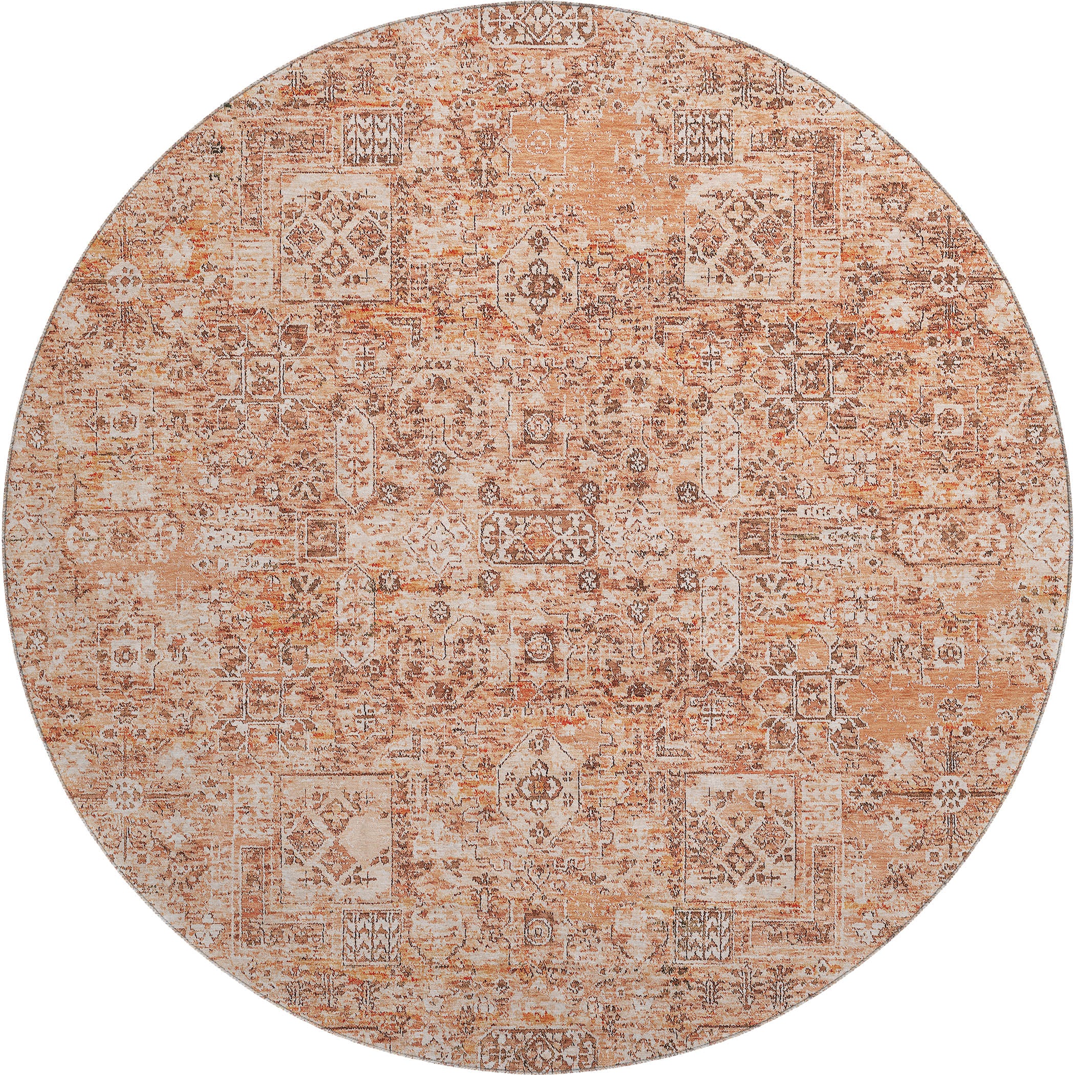 Antigua Machine Washable Transitional Salmon Orange Rug 8' x 8' #shape_Round