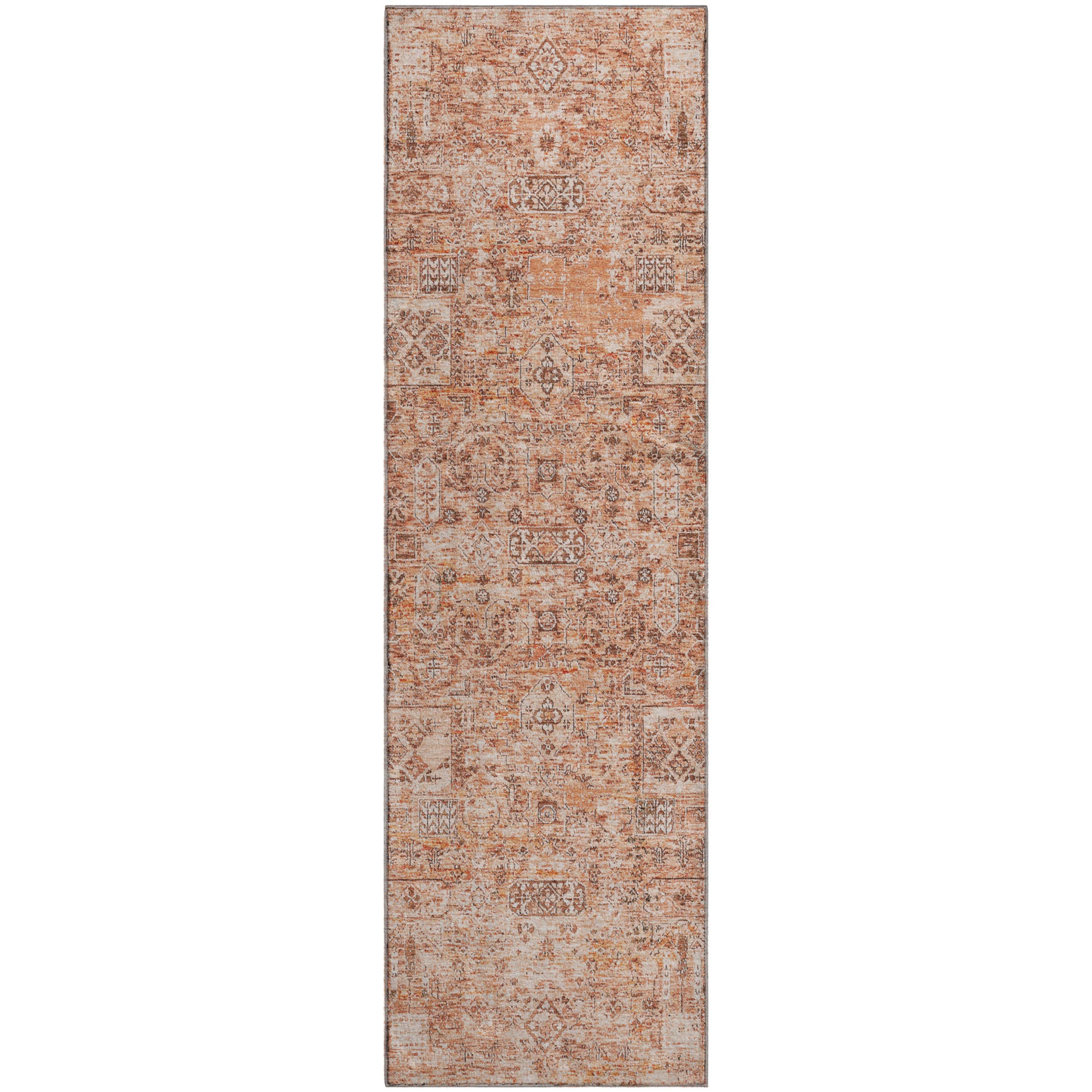 Antigua Machine Washable Transitional Salmon Orange Rug 2'3" x 7'6" #shape_Runner