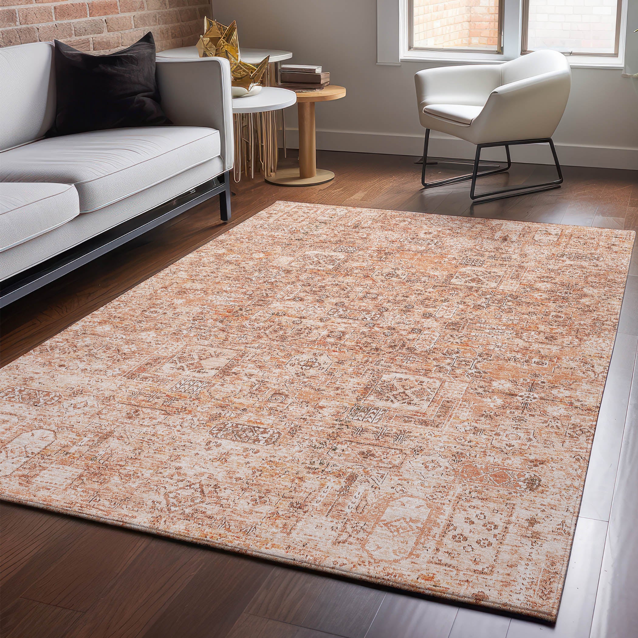 Antigua Machine Washable Transitional Salmon Orange Rug 2'6" x 3'10" #shape_Rectangle