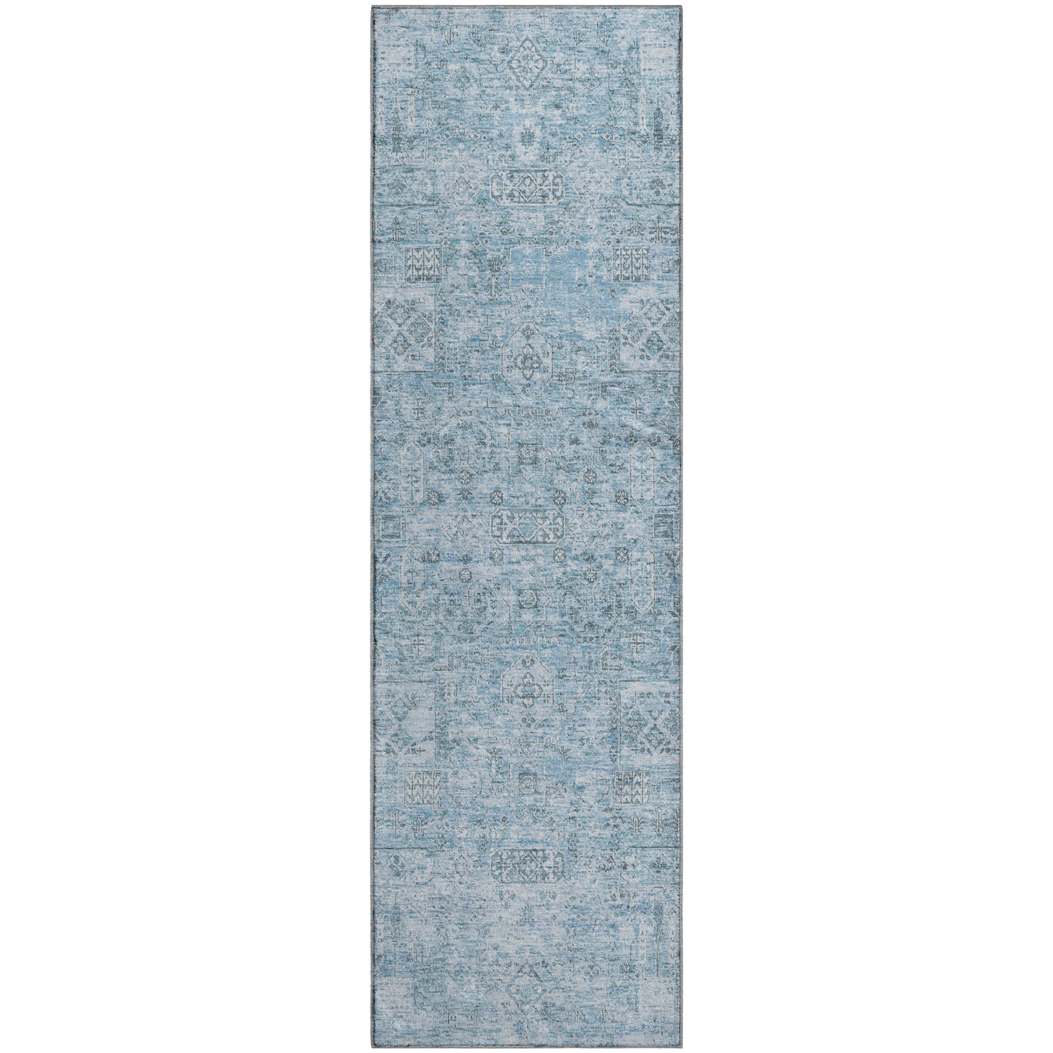 Antigua Machine Washable Transitional Sky Blue Rug 2'3" x 7'6" #shape_Runner