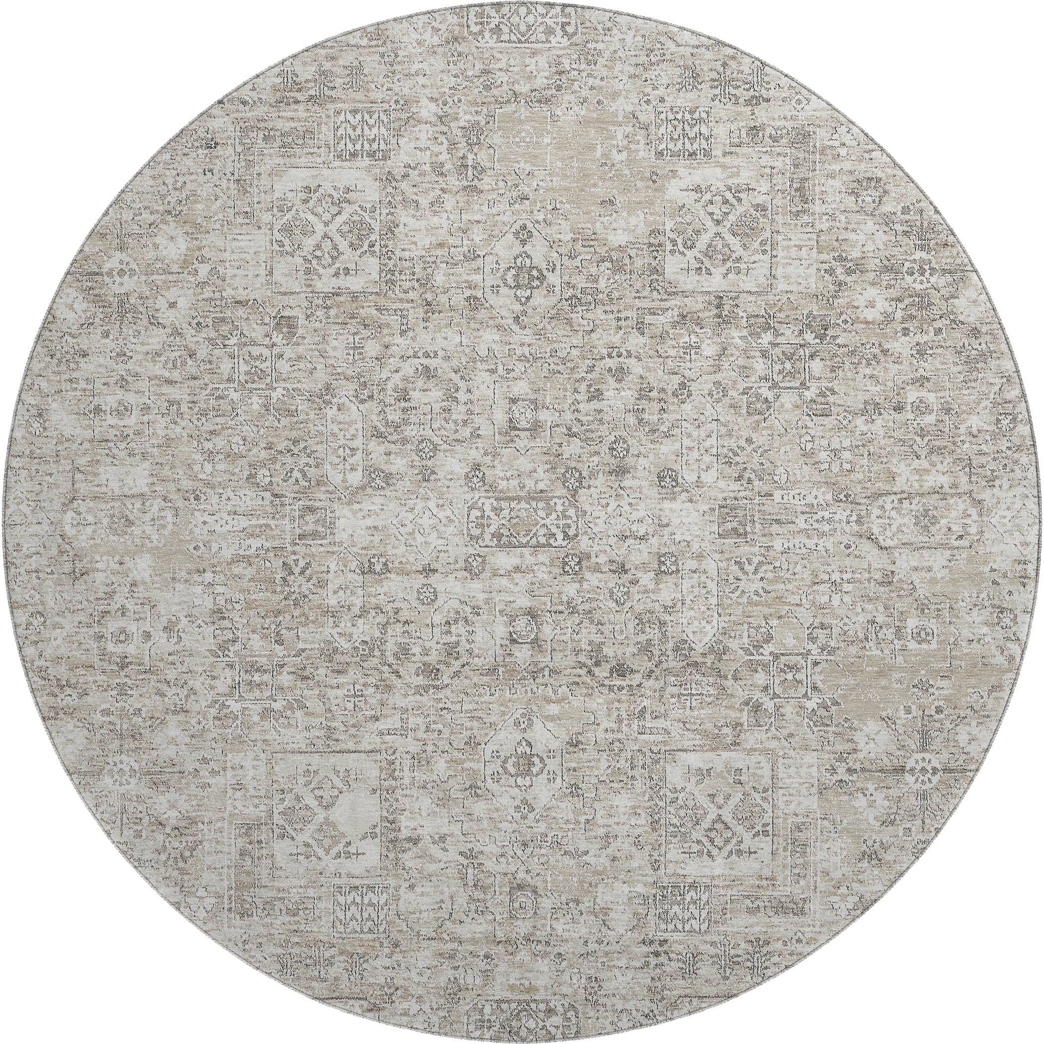 Antigua Machine Washable Transitional Taupe Brown Rug 8' x 8' #shape_Round