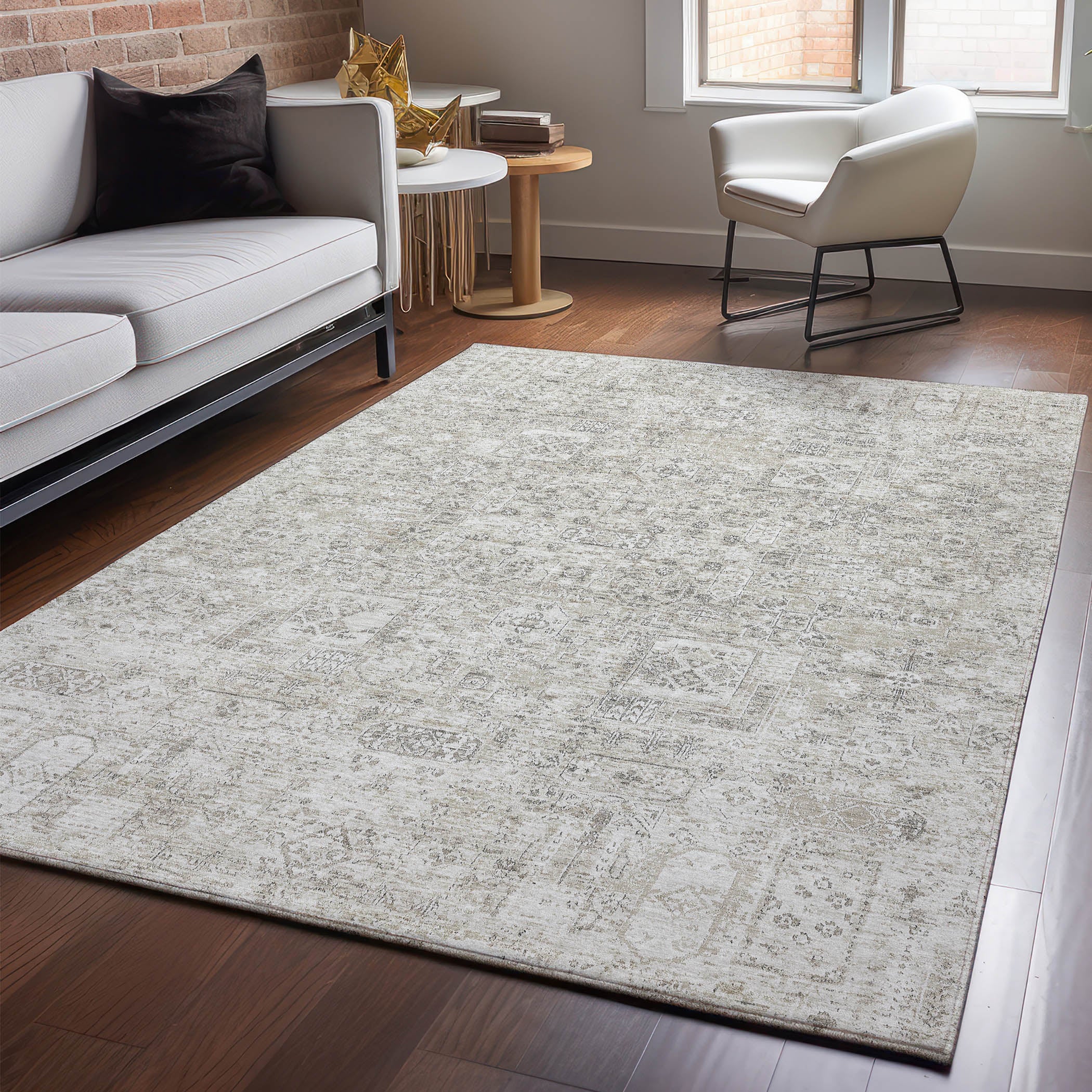 Antigua Machine Washable Transitional Taupe Brown Rug 2'6" x 3'10" #shape_Rectangle