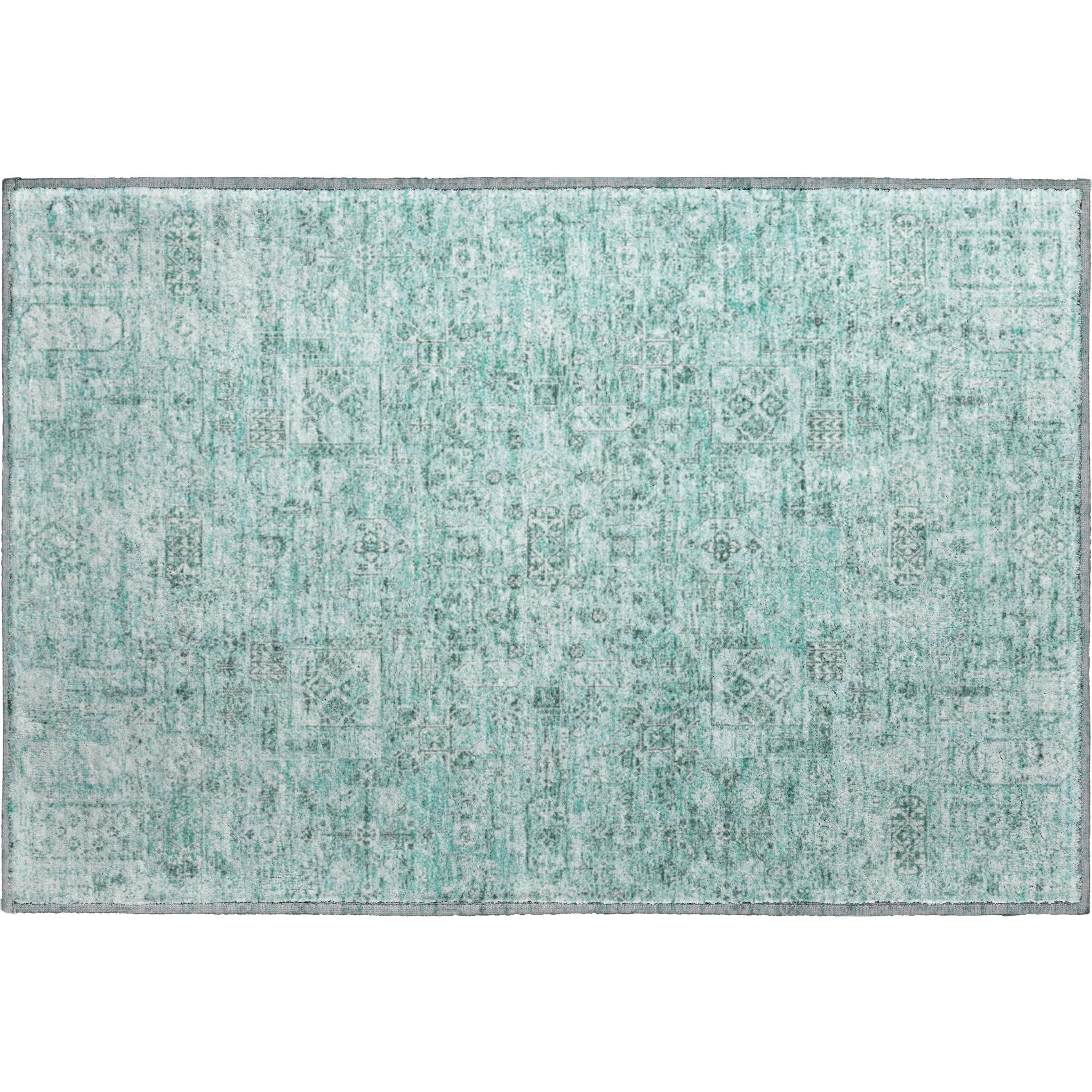 Antigua Machine Washable Transitional Teal Rug 1'8" x 2'6" #shape_Rectangle
