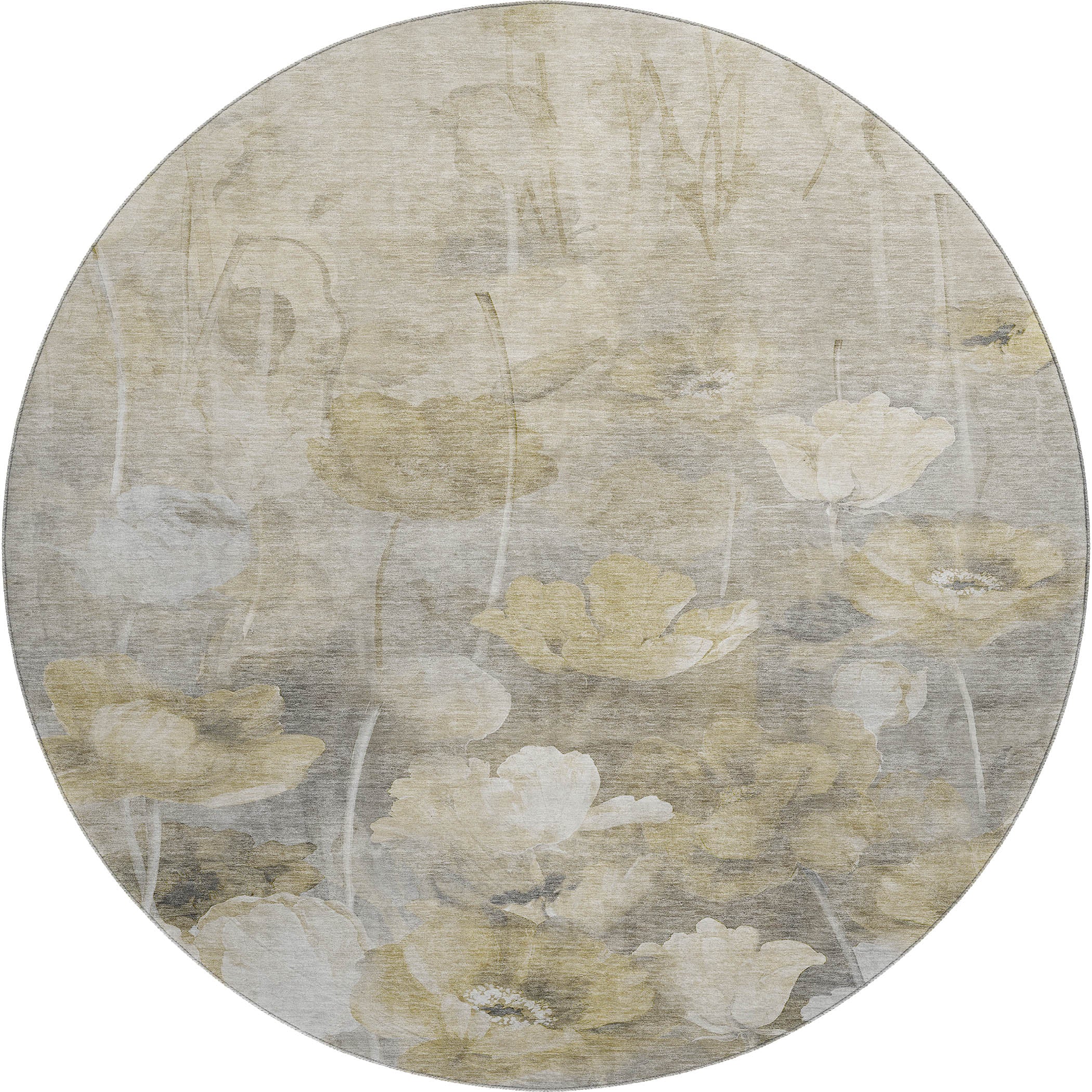 Bern Machine Washable Transitional Beige Brown Rug 8' x 8' #shape_Round
